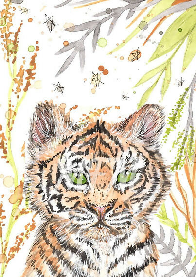 'Tigger' Baby Tiger Cub Watercolour Painting Print A4 Mounted
