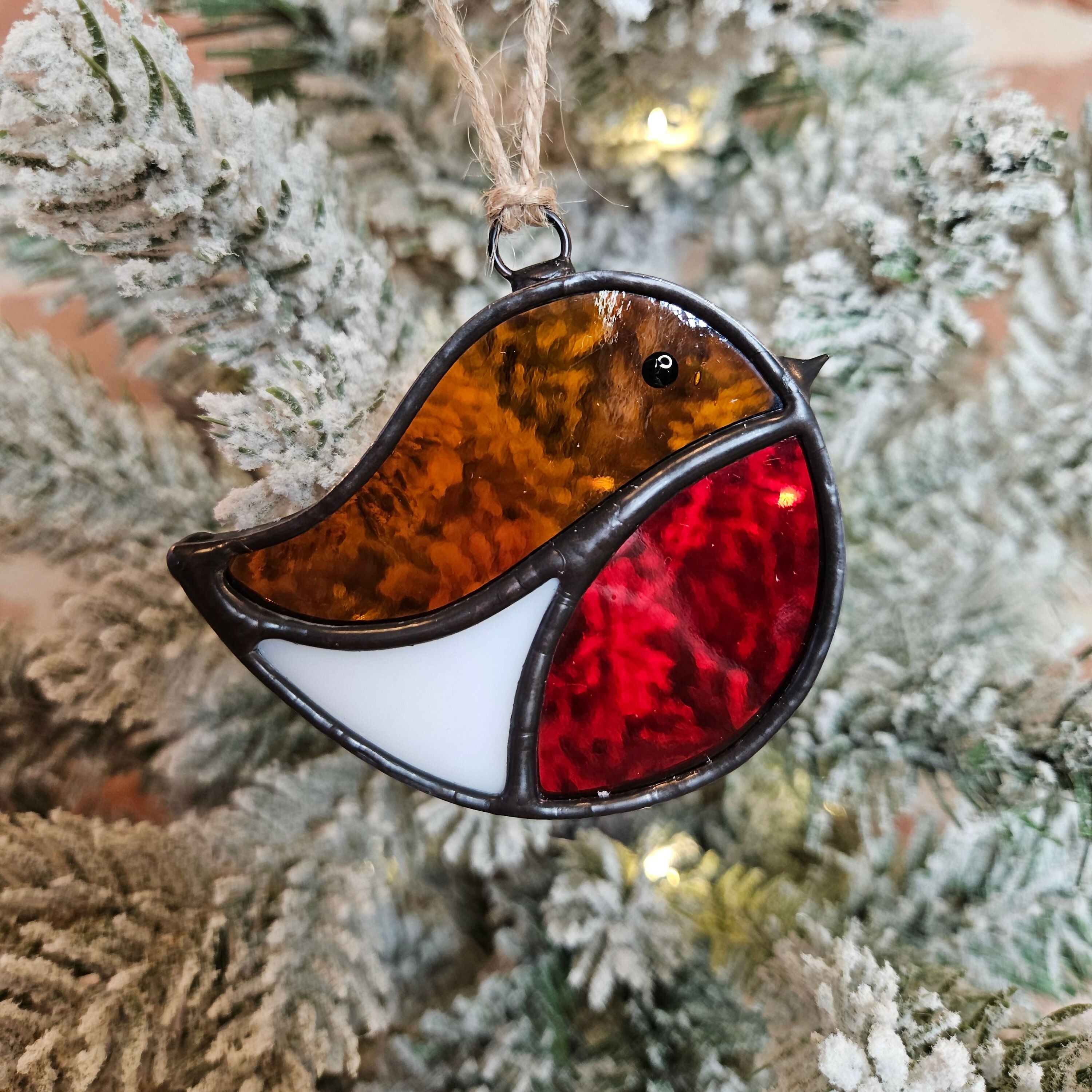 Amber & Red Robin Stained Glass Decoration