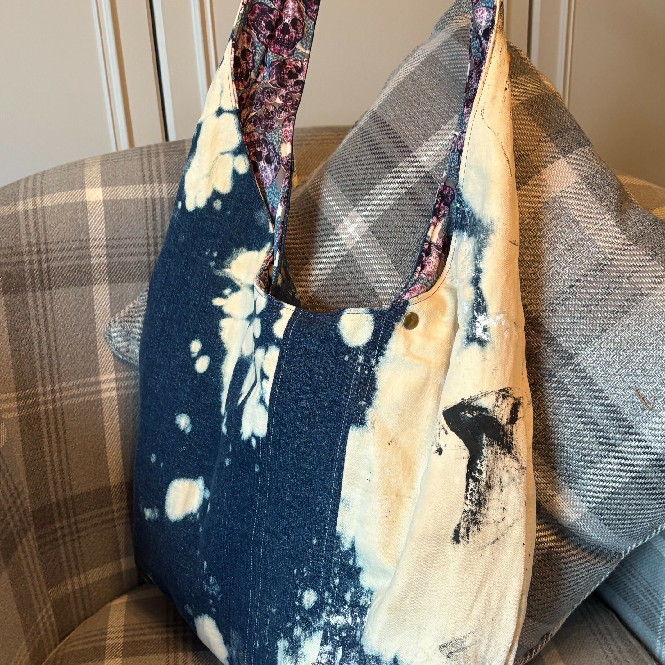 Unique Handcrafted Distressed Denim Hobo Slouch Bag Handbag Made From Upcycled Jeans