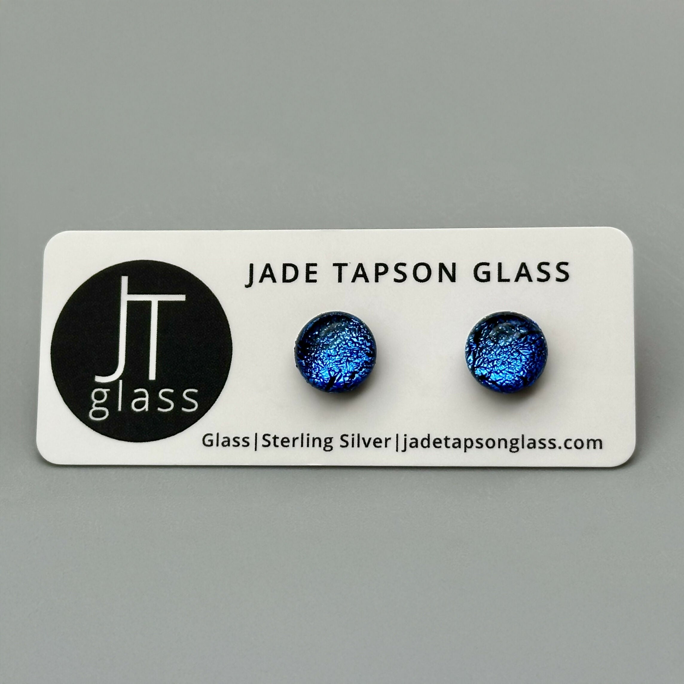 Crackle Dichroic Fused Glass Sterling Silver Stud Earrings - Handmade by Jade Tapson Glass.