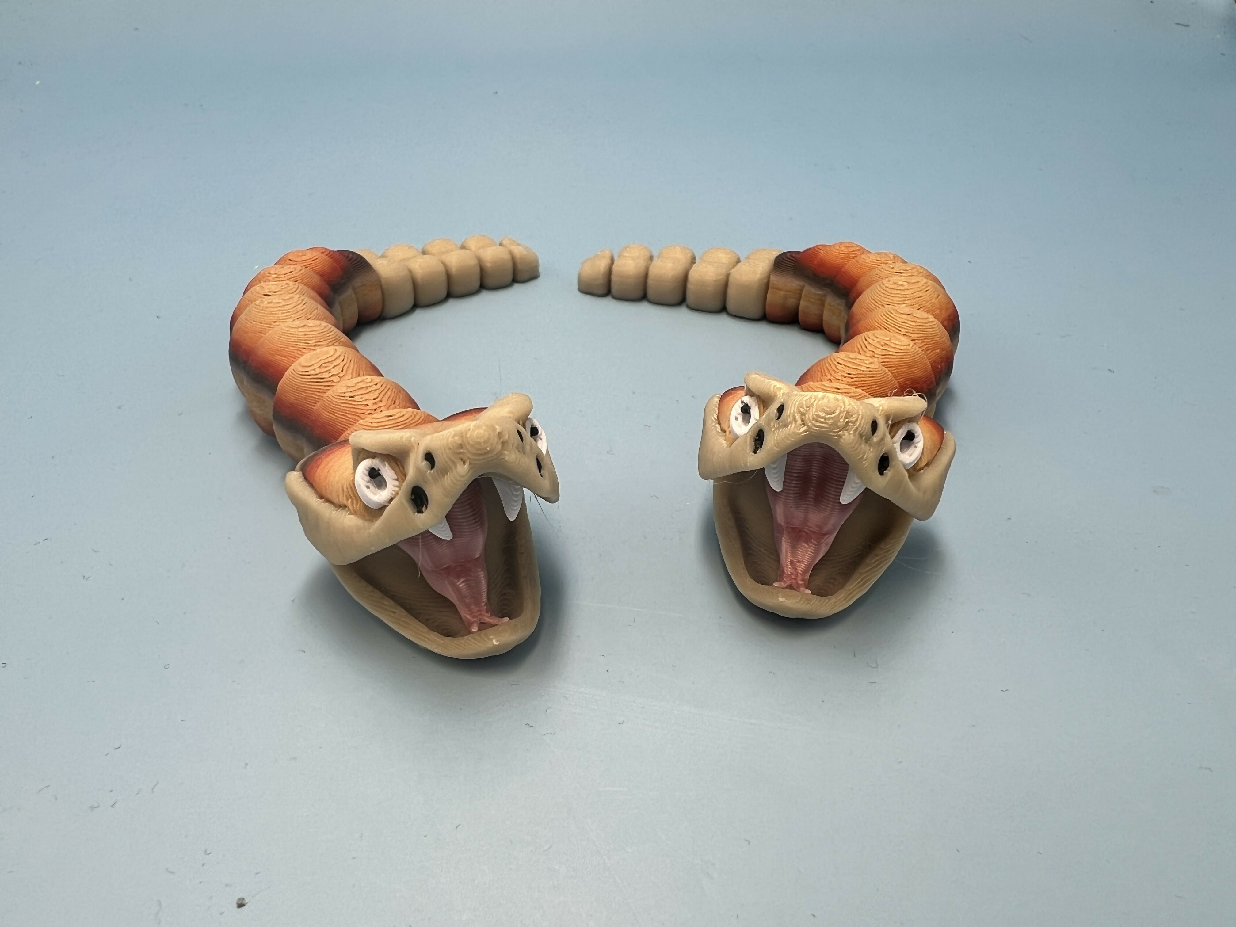 3D Printed SMALL: Articulated Sensory Fidget Animal friends Rattle Snakes (GREEN/YELLOW) & (BROWN/TAN) 14.5cm