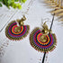Rainbow Macrame Earrings: Gold Brass Spiral Boho Statement Earrings