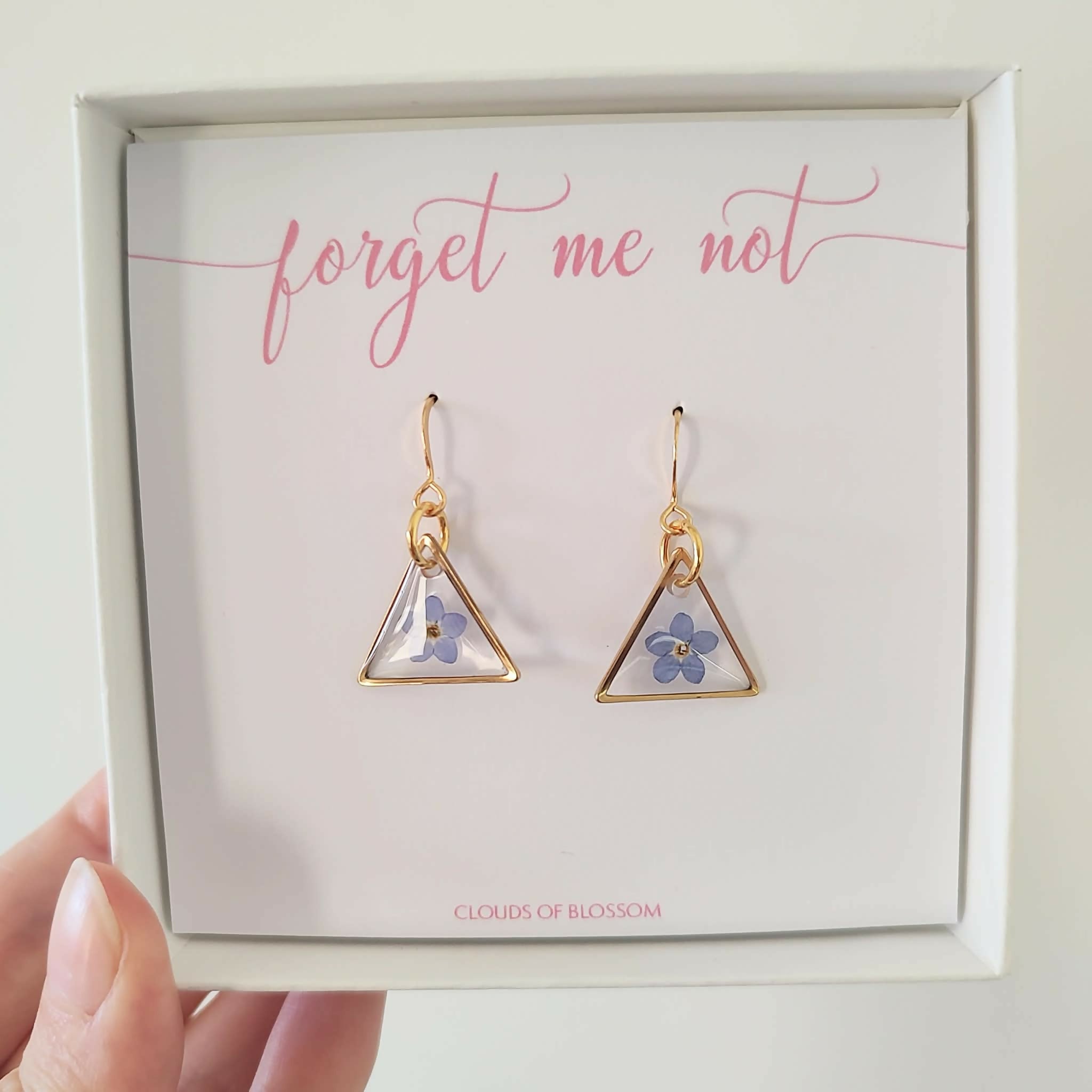 Forget Me Not Triangle Earrings Gold Plated