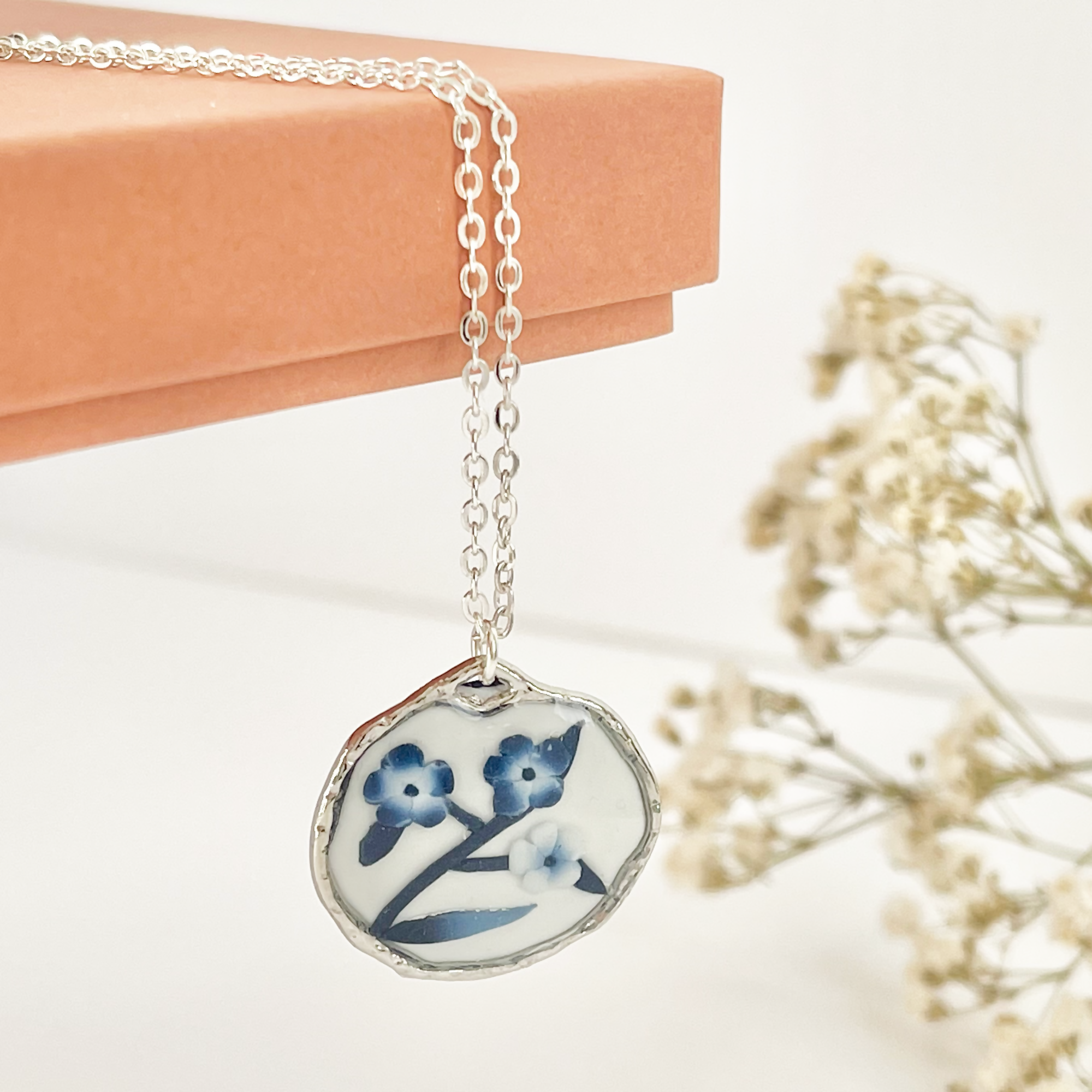 Blue China Necklace No. 2 - Handmade Polymer Clay Necklace