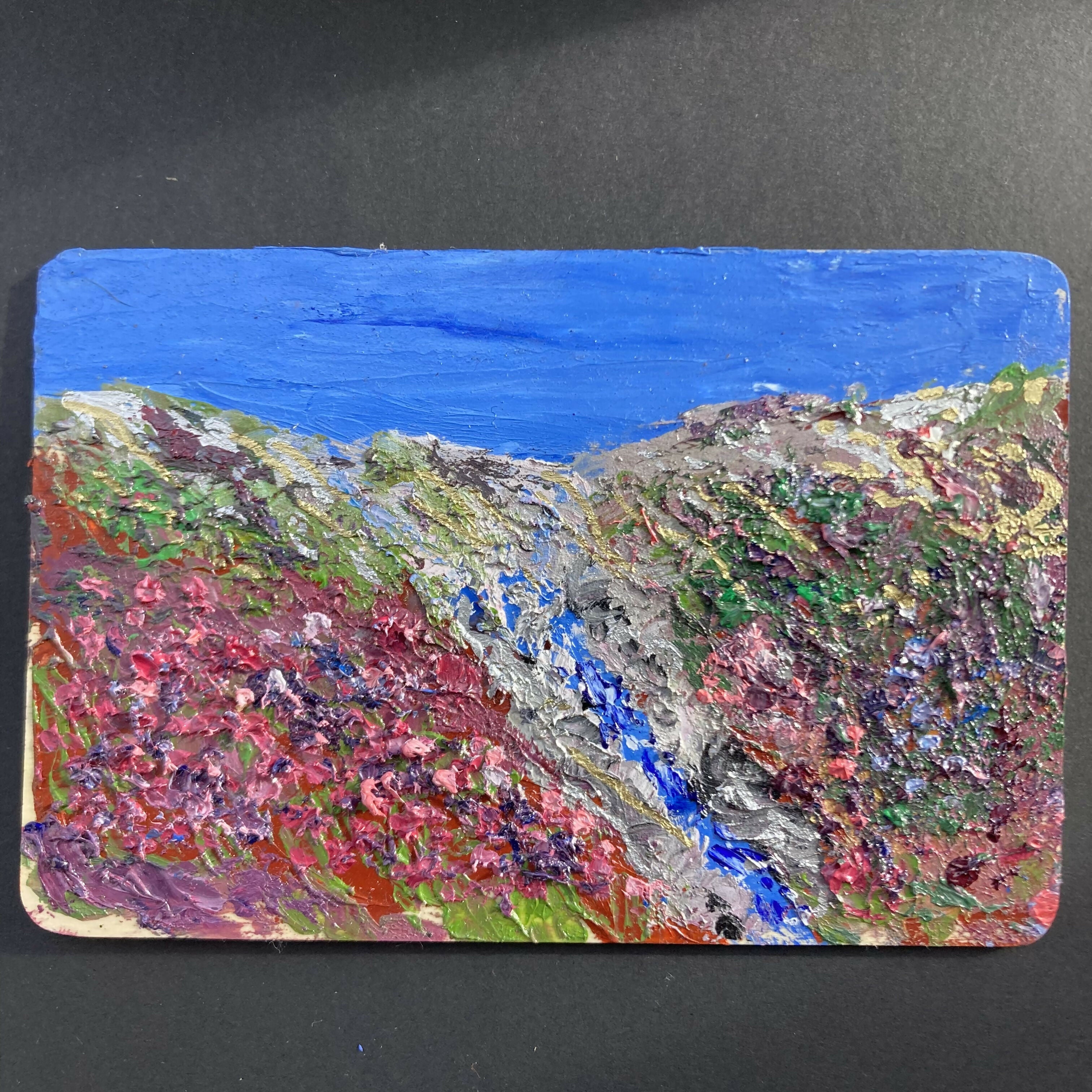 Black Framed Heather By A Beck - Original Oil Painting On Wood