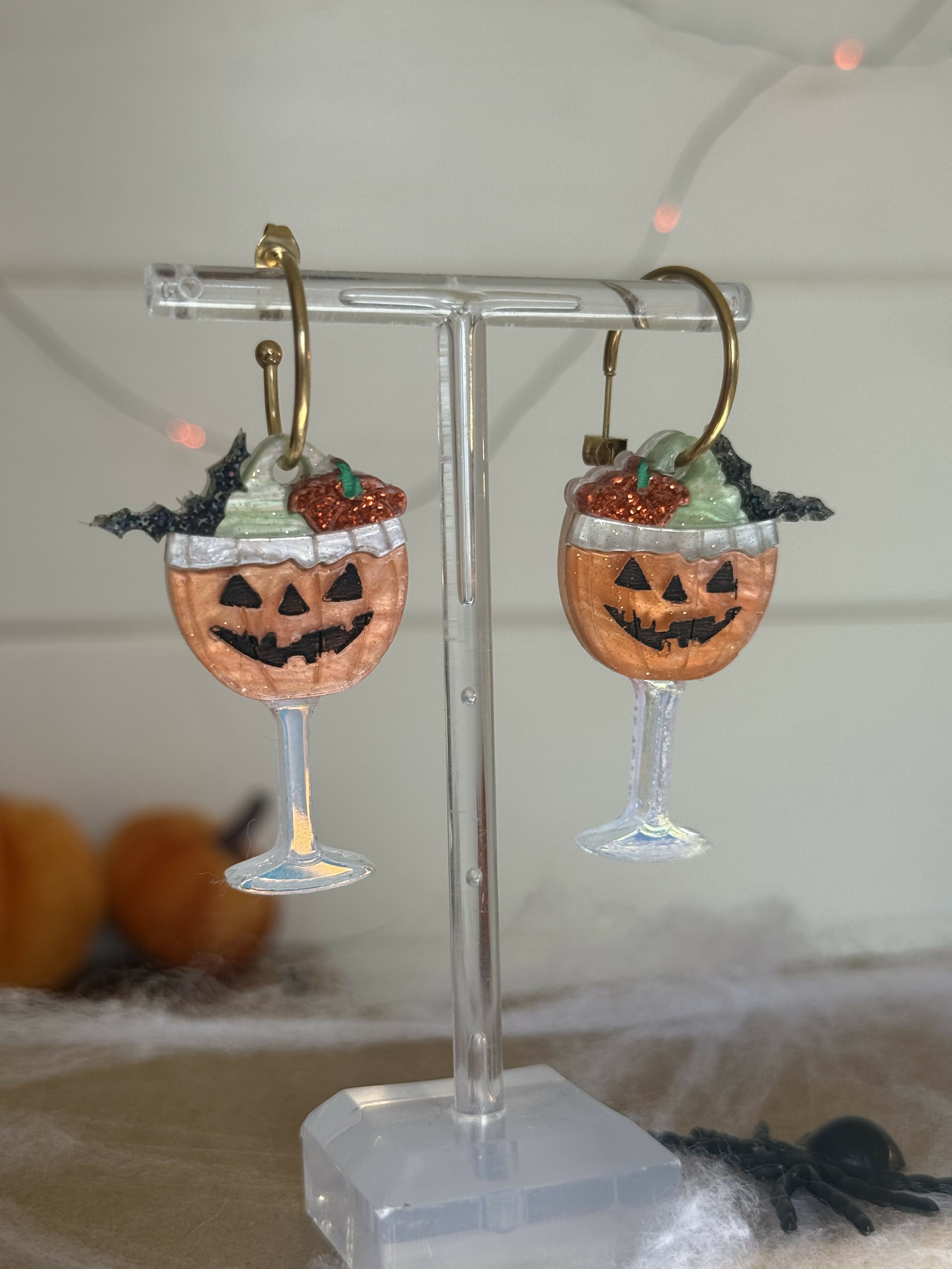Creepy Halloween Pumpkin Cocktail Earrings