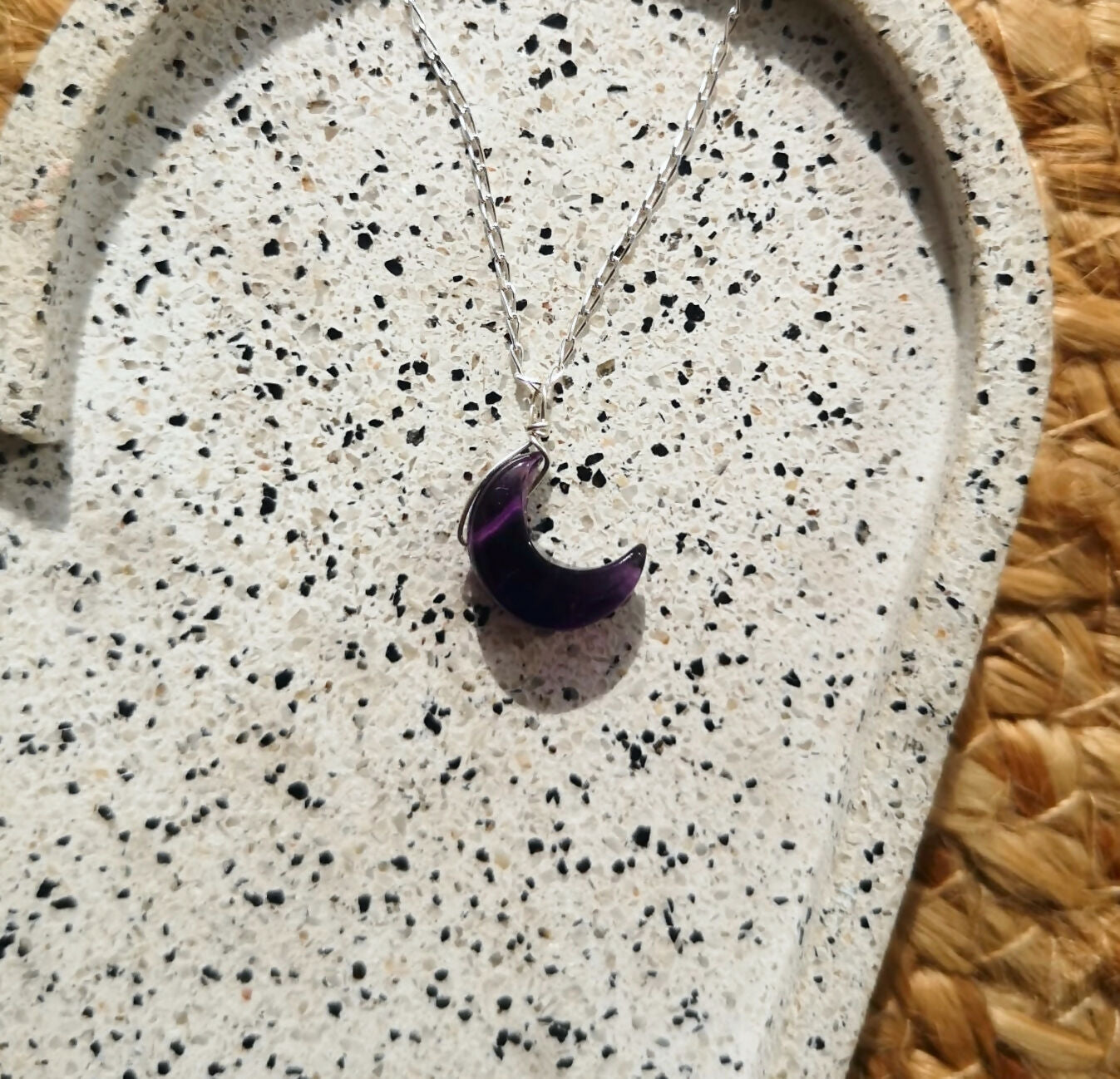 Amethyst Crescent Moon Pendant, made with recycled Sterling Silver