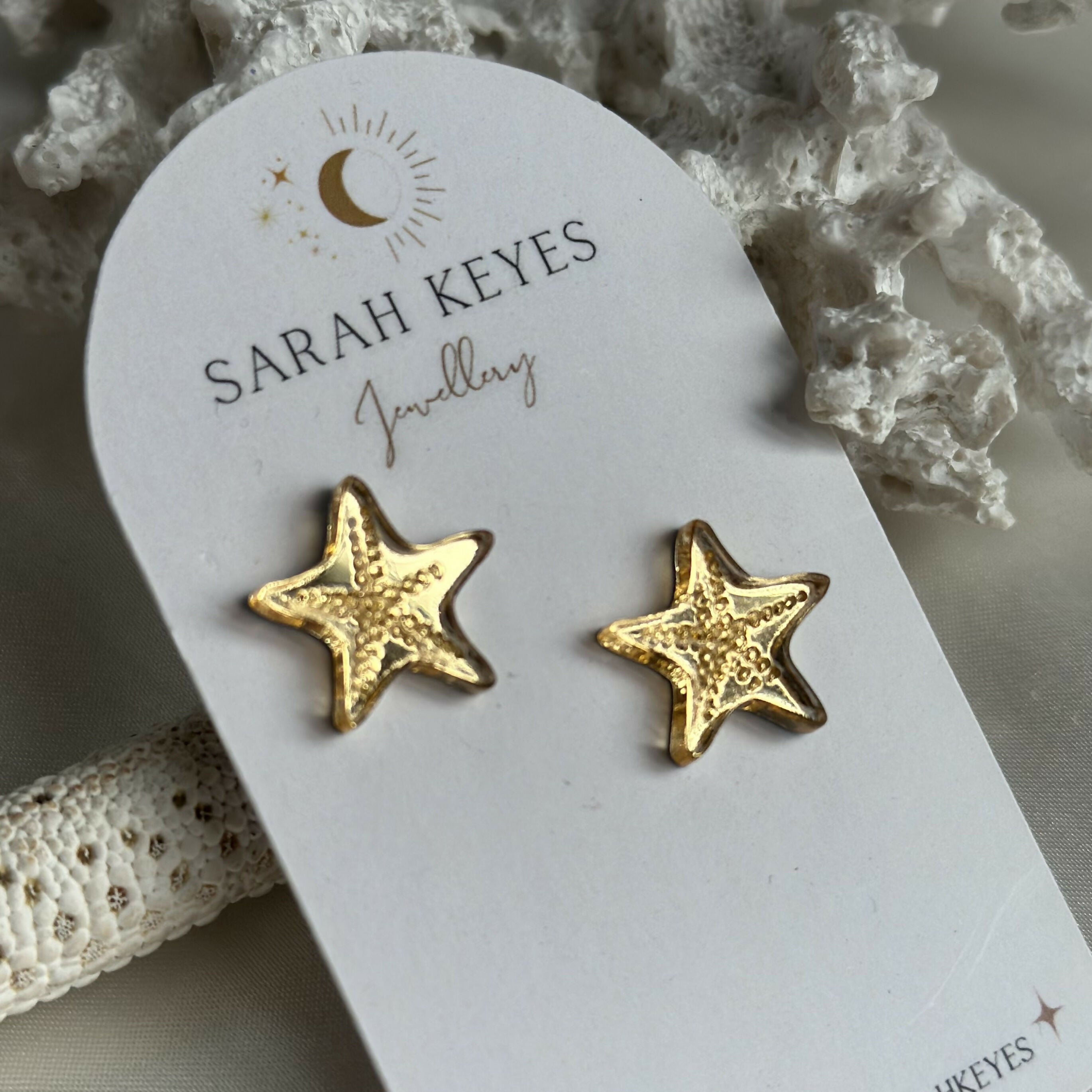 Gold Engraved Starfish Studs