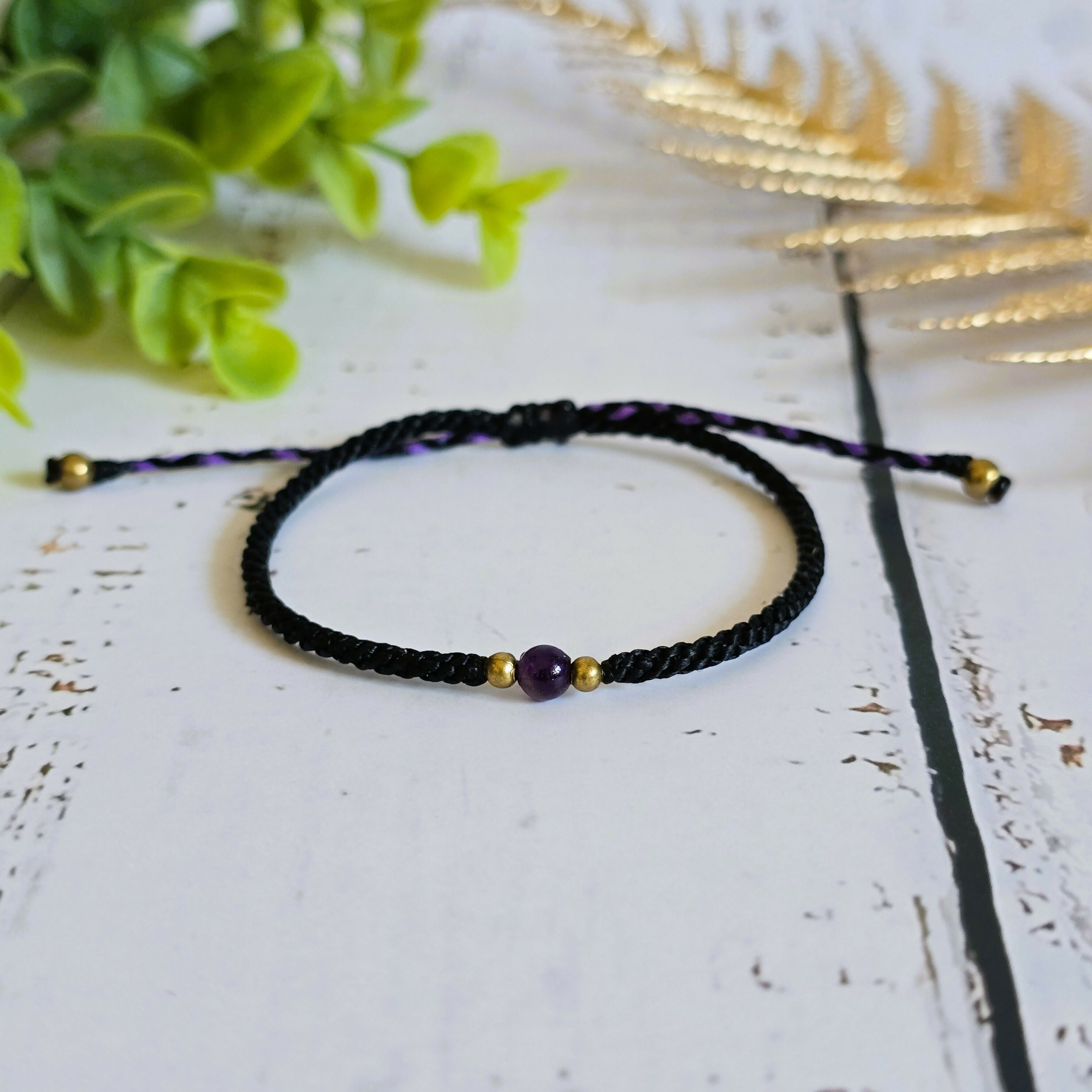 Amethyst Birthstone Bracelet; Single Crystal Macrame Adjustible February Gift Bracelet