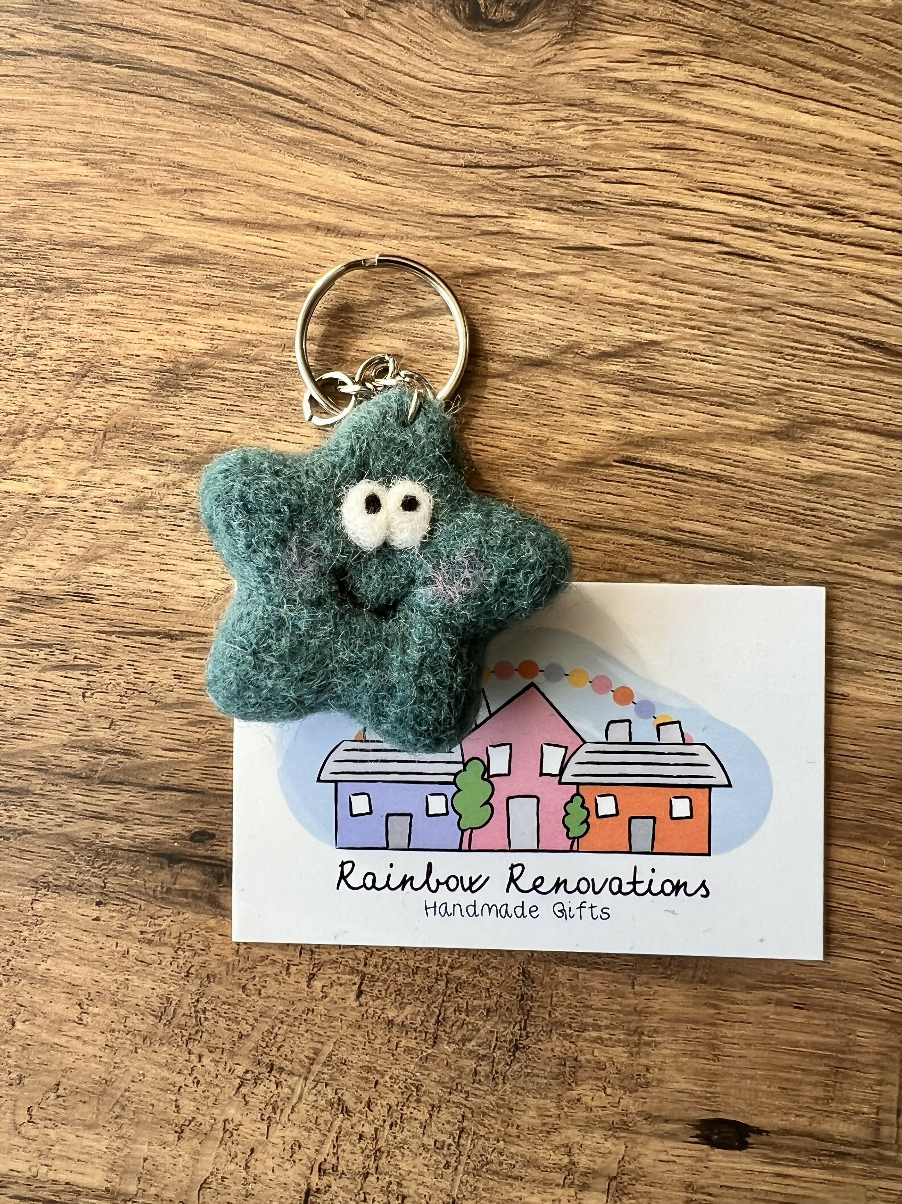 Felted Smiley Star Keyring