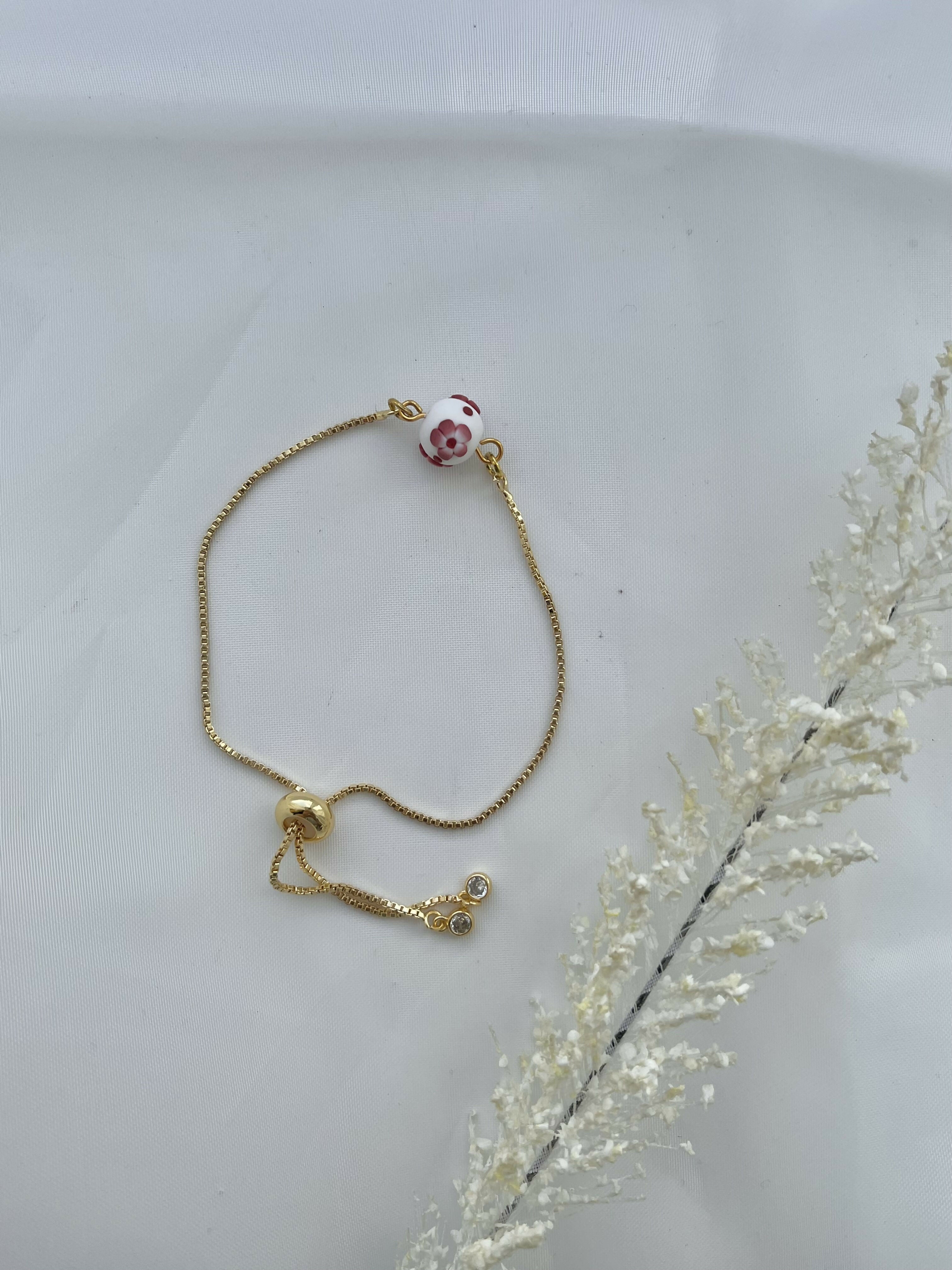 Red Floral Bracelets - Handmade Polymer Clay Bracelets