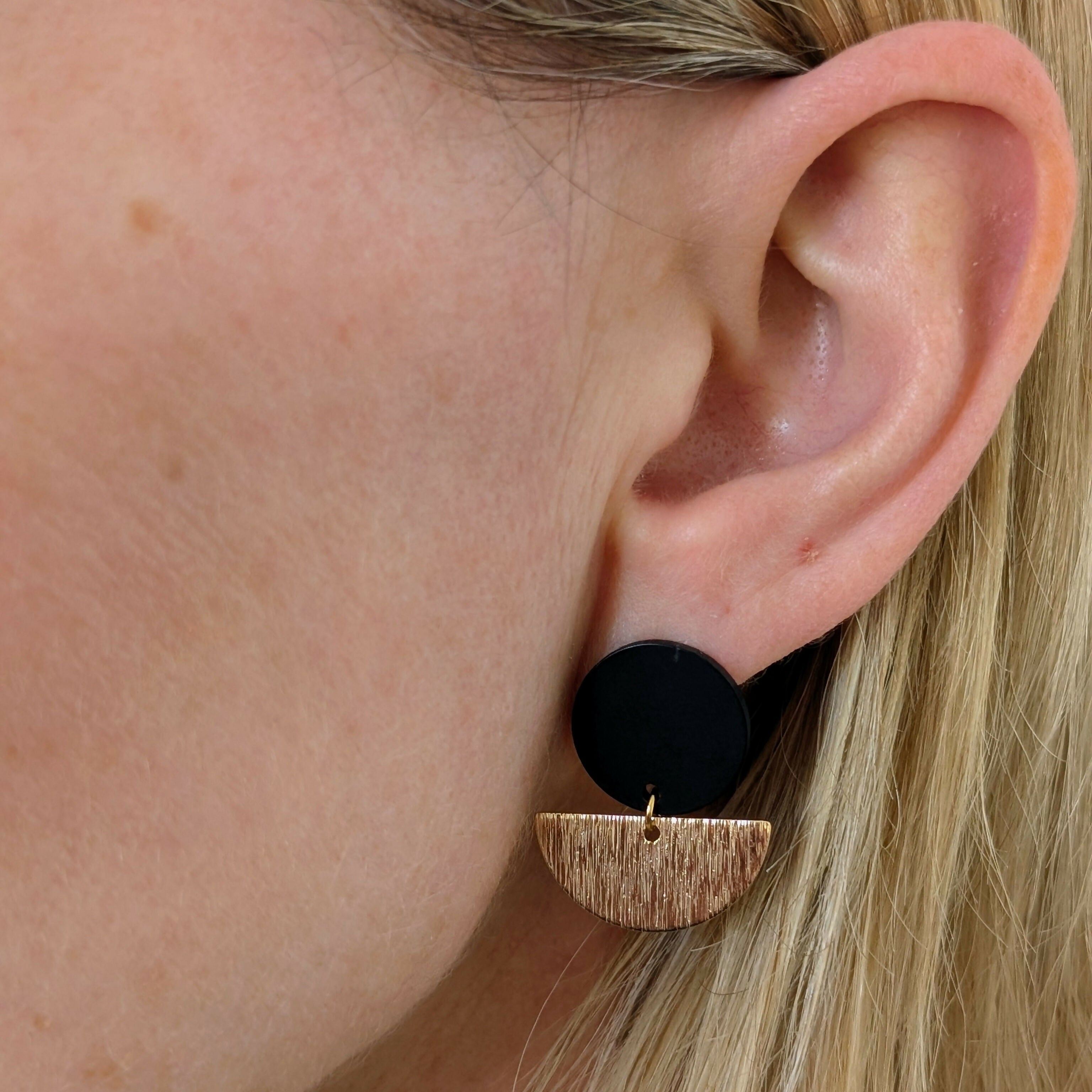 Black Geometric Earrings in Gold or Silver