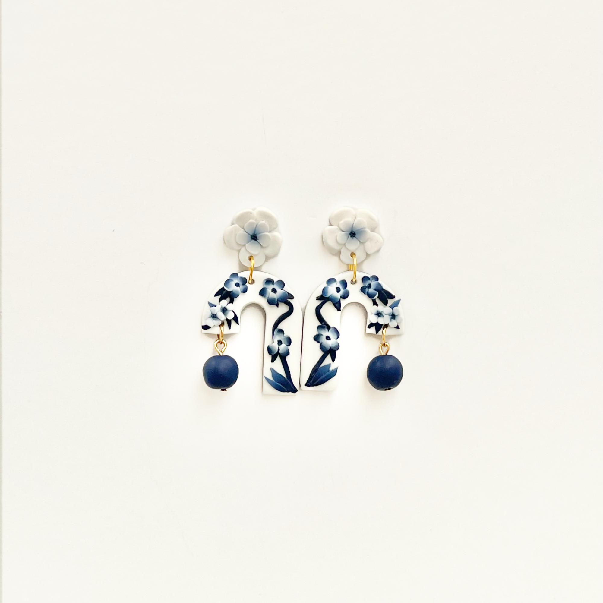 Blue China No. 4 - Handmade Polymer Clay Earrings