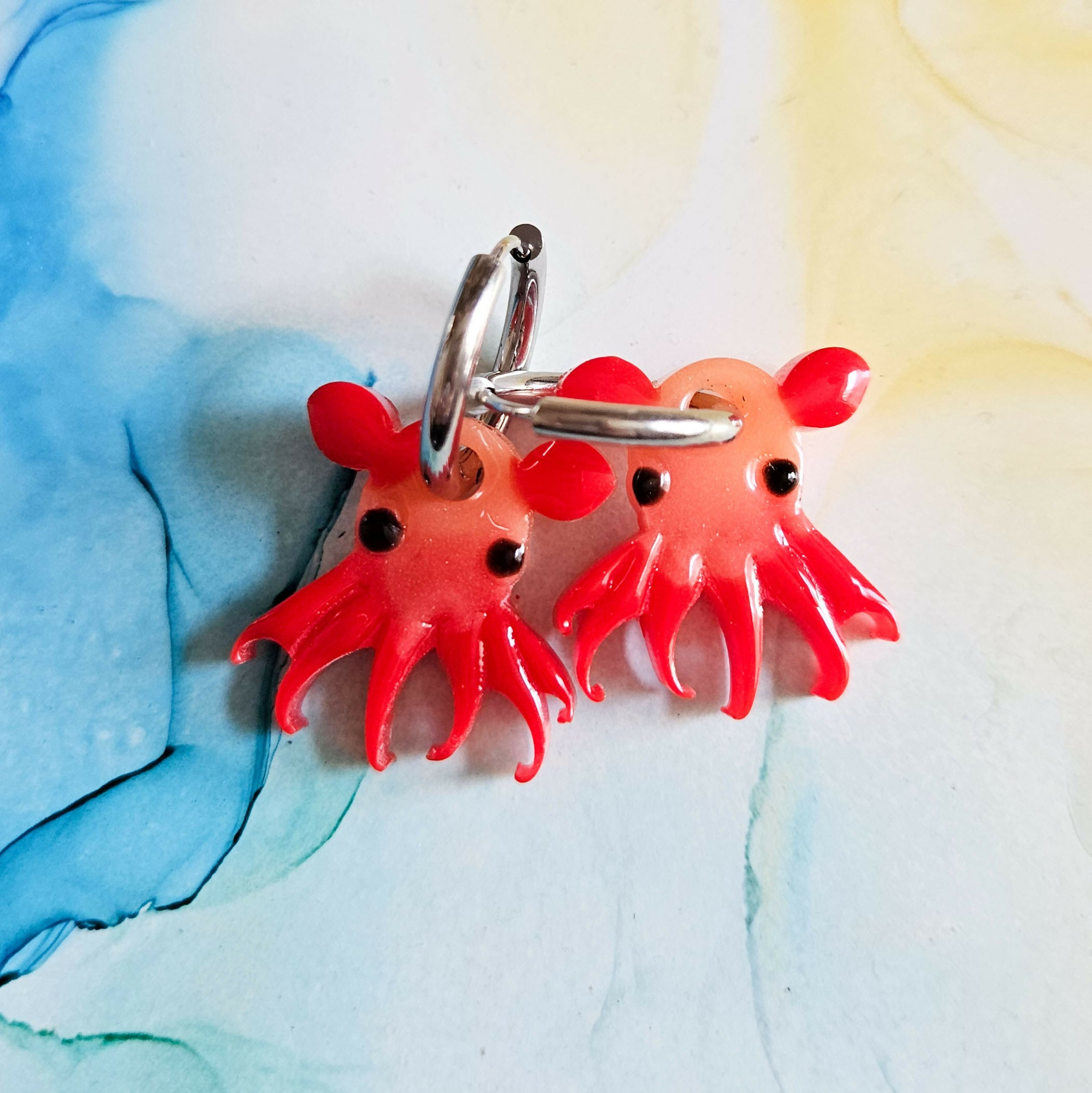 Handmade Dumbo Octopus Resin Charms On Chunky Hoops