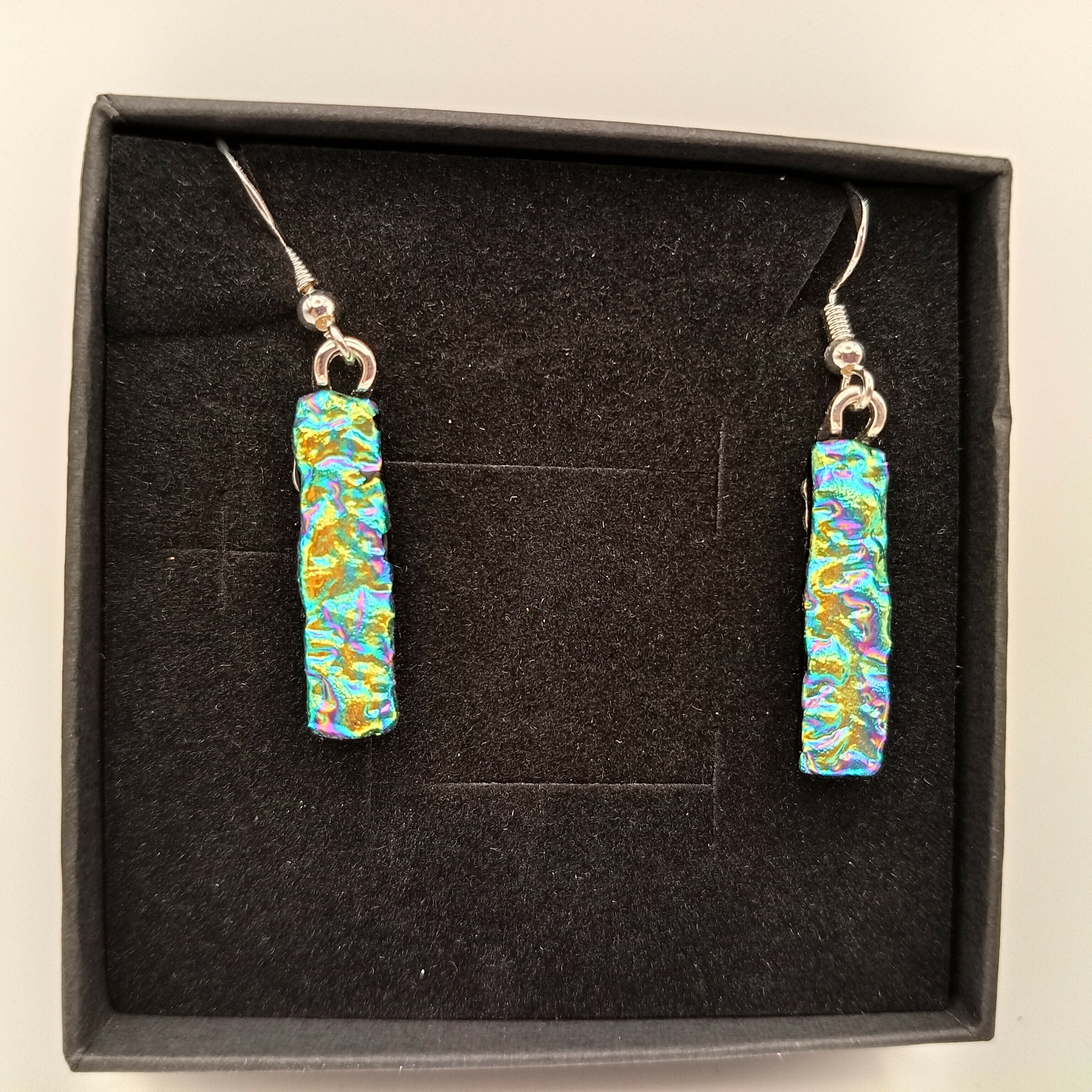 Green and Blue Dichroic Ripple Earrings