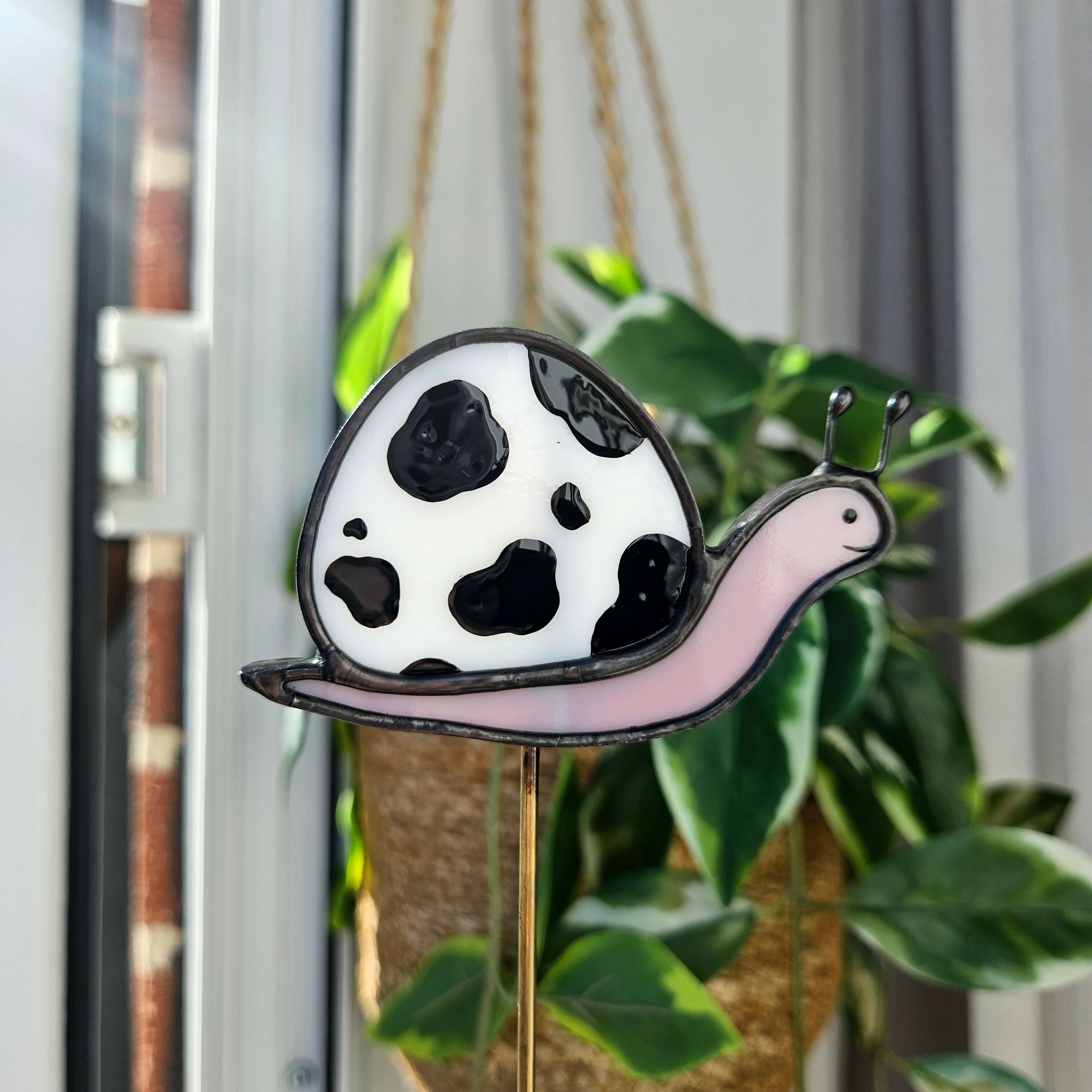 Cow Print Snail Stained Glass Plantstake