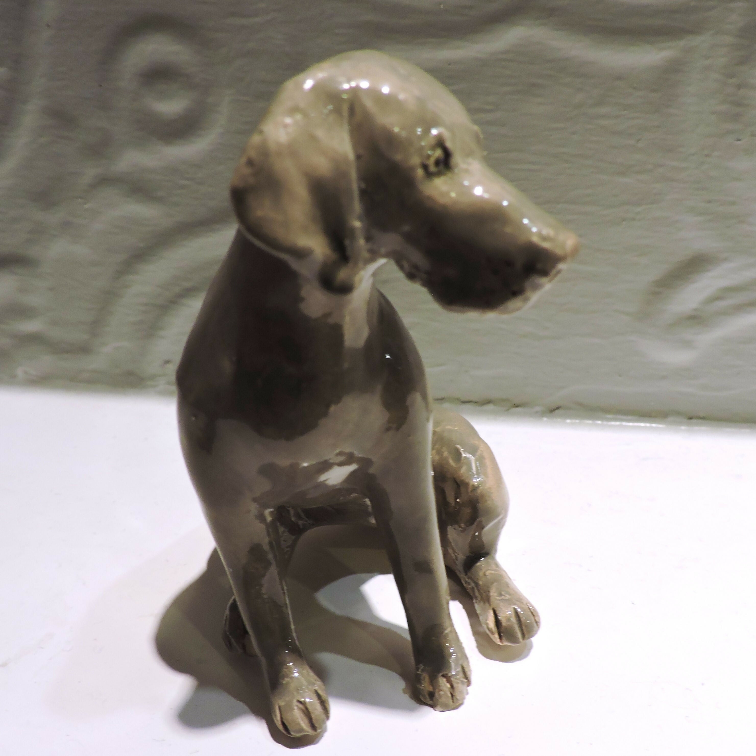 Ceramic Weimaraner Dog Sculpture