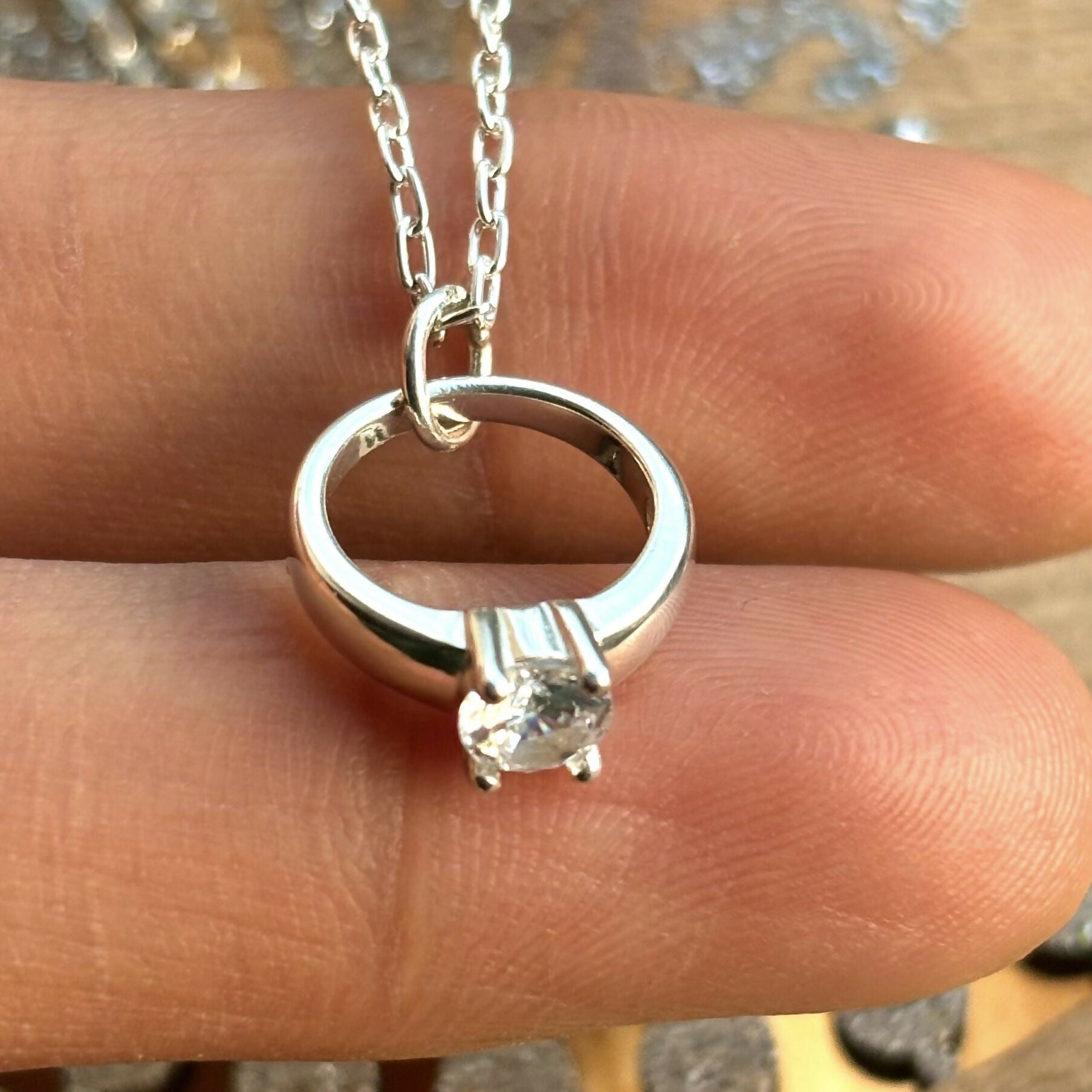 Sterling Silver Solitary Ring Necklace