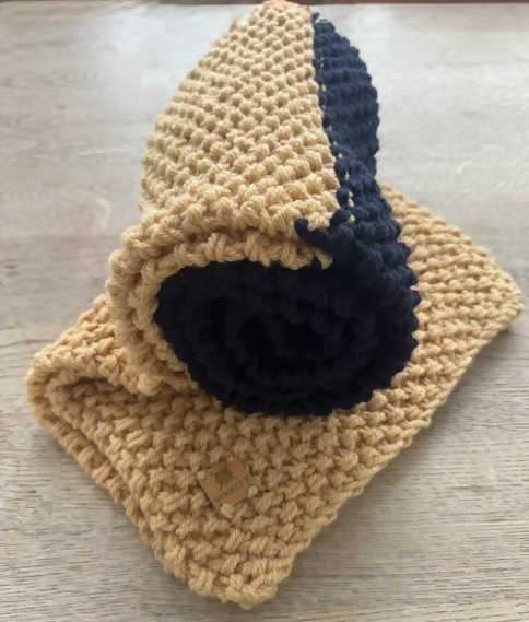 EXTRA LARGE, STRIPY, UNISEX, COSY 2-COLOUR SCARF (NAVY & BUTTERCREAM)
