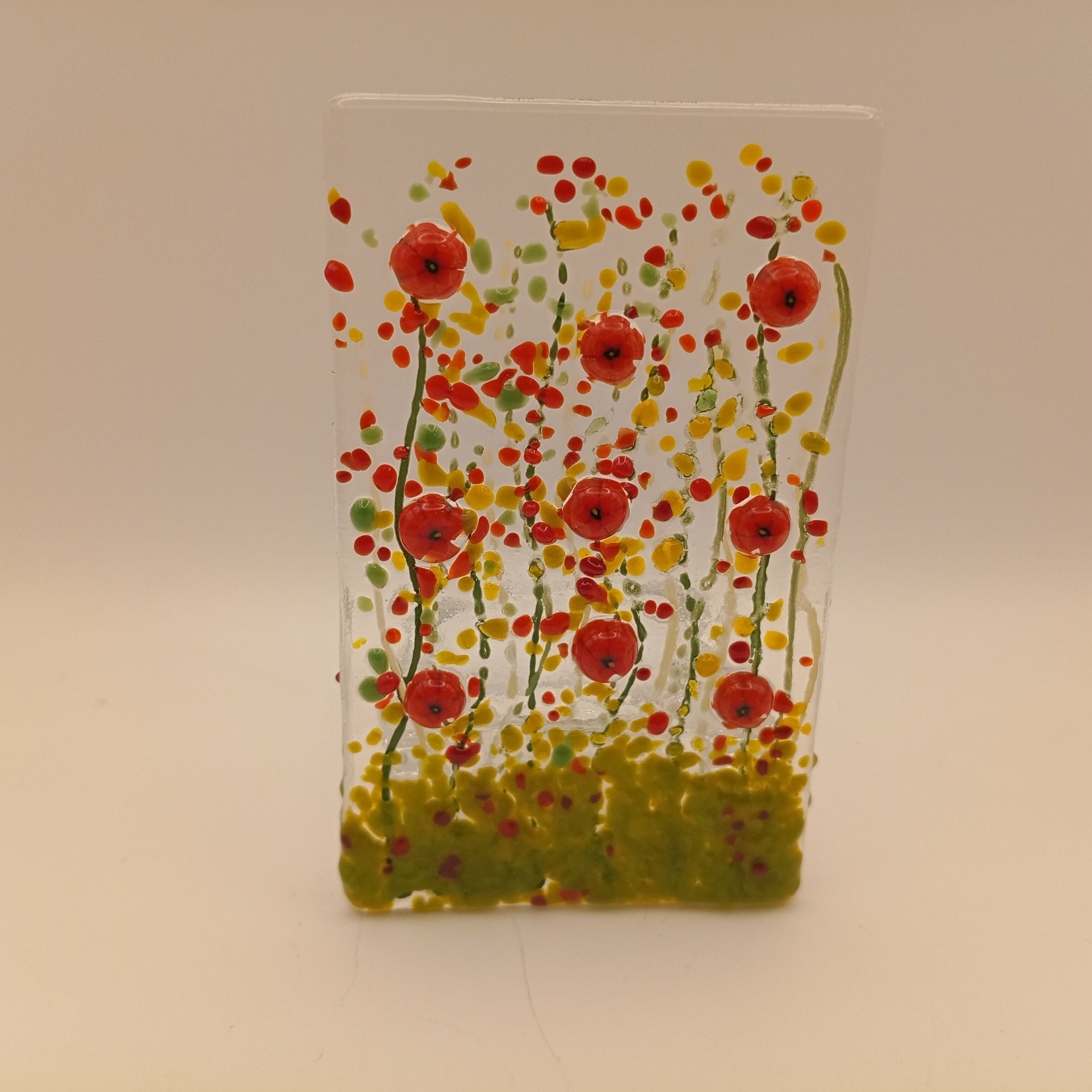 Fused Glass Poppy Tealight