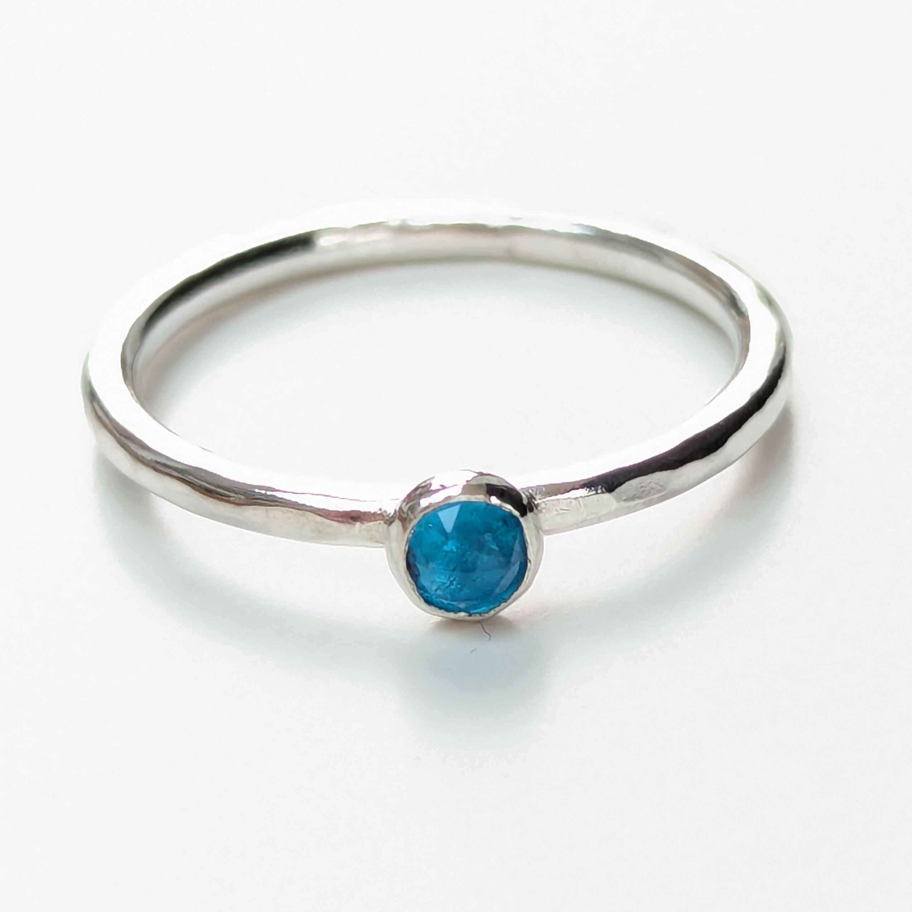 Sterling Silver Hammered Gemstone Stacking Ring - Handmade