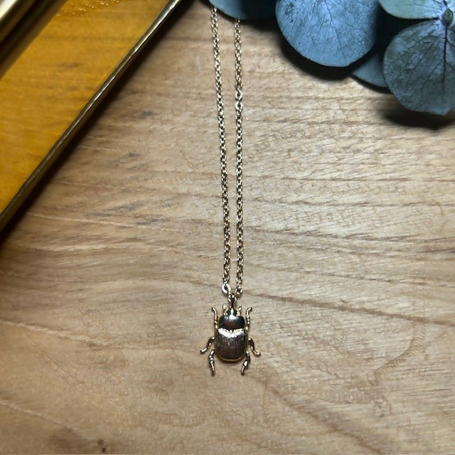 Lovely Gold Plated Tiny Beetle Pendant Necklace