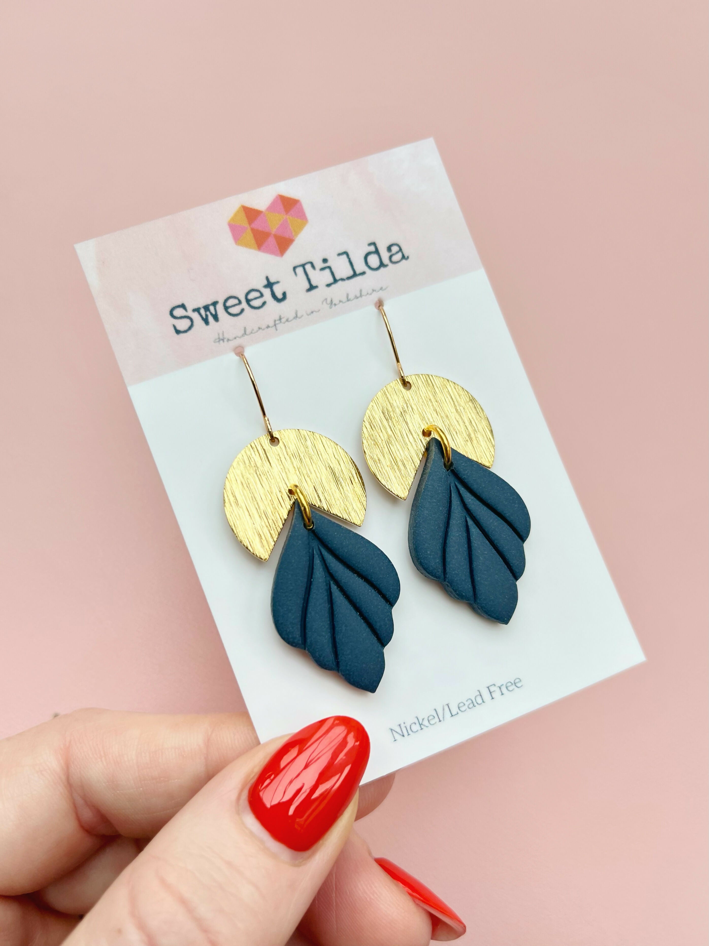 Brushed Brass and Clay Fan Earrings