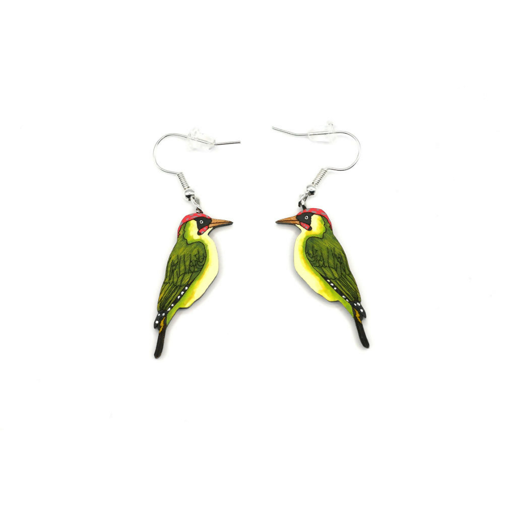 Green Woodpecker Dangle Earrings