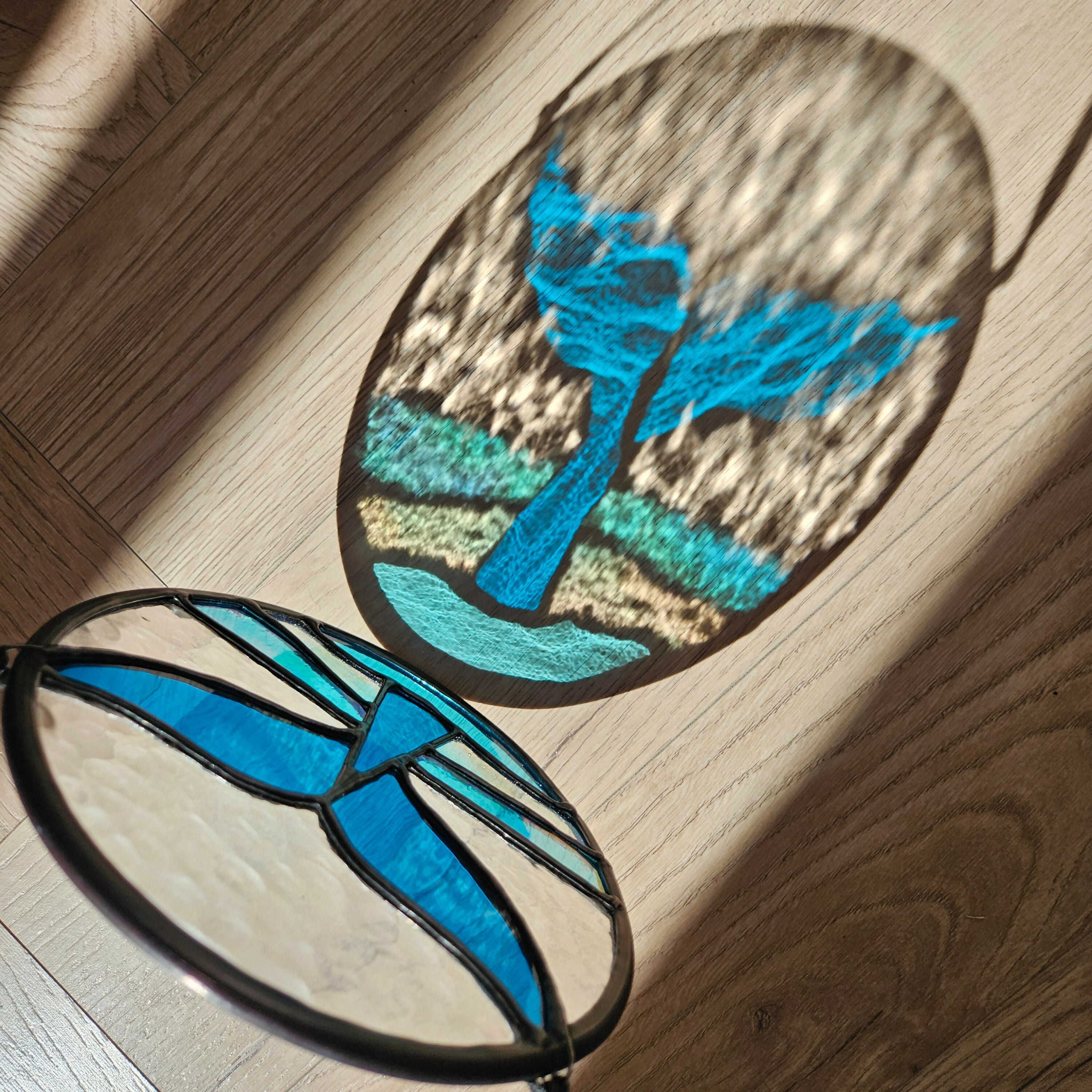 Blue Whale Tail Stained Glass Suncatcher