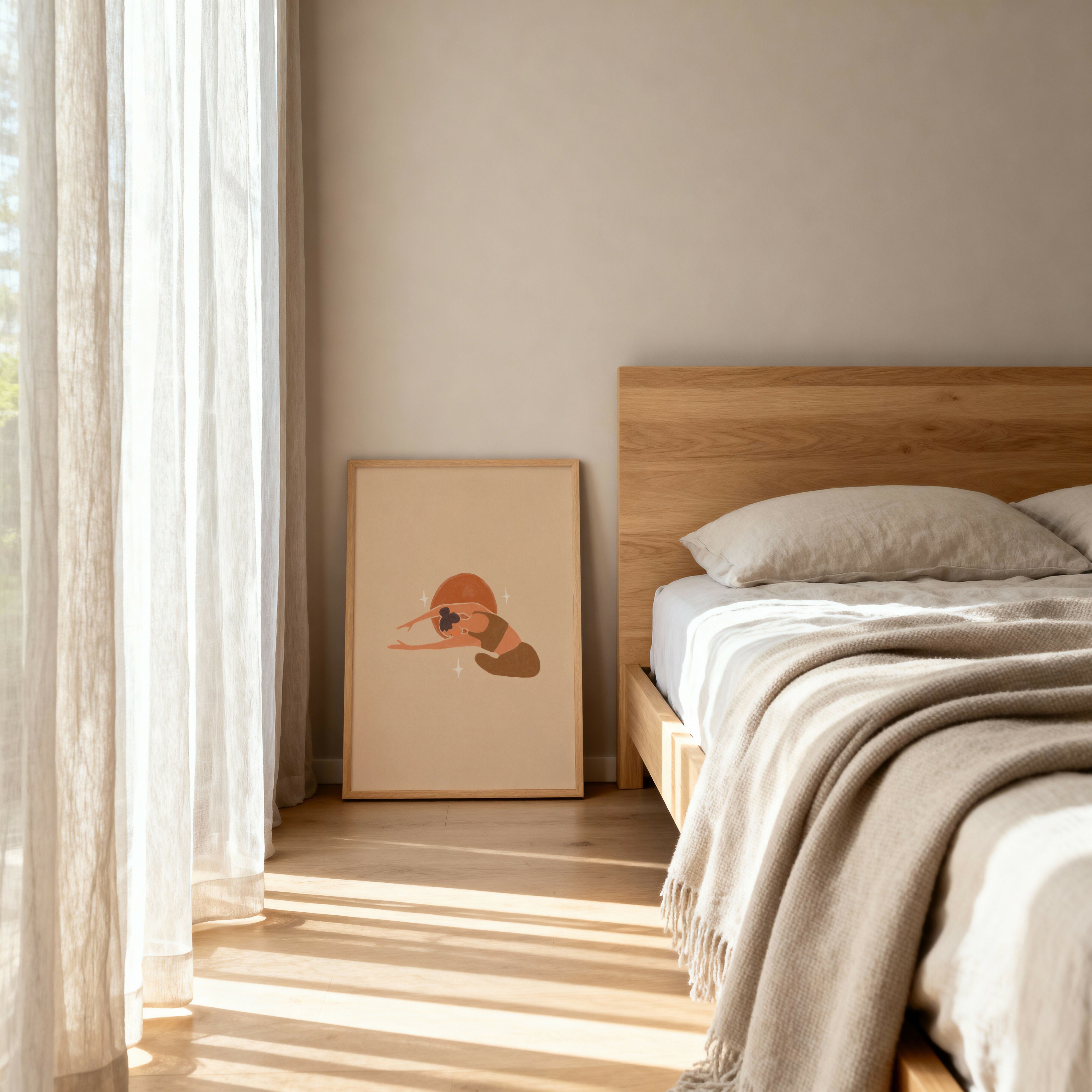 Minimalist Yoga Art Print, Golden Hour Sun Wall Art, Boho Wellness Illustration (A3)
