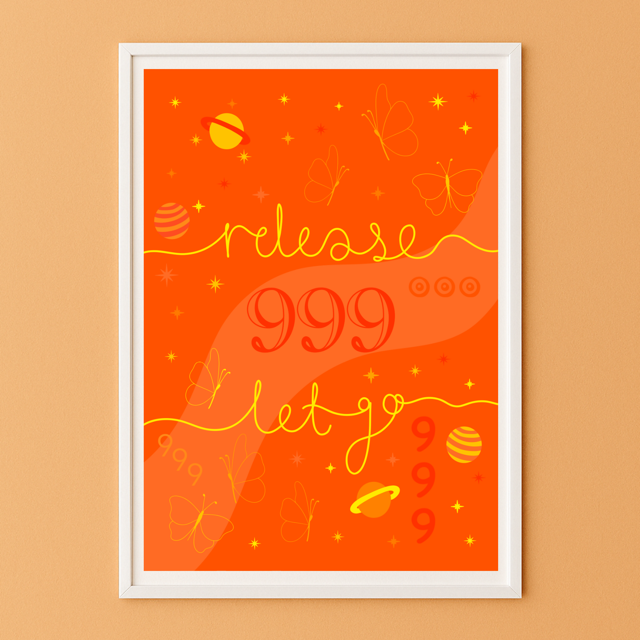 999 Angel Number Print Unframed A4 Orange Yellow