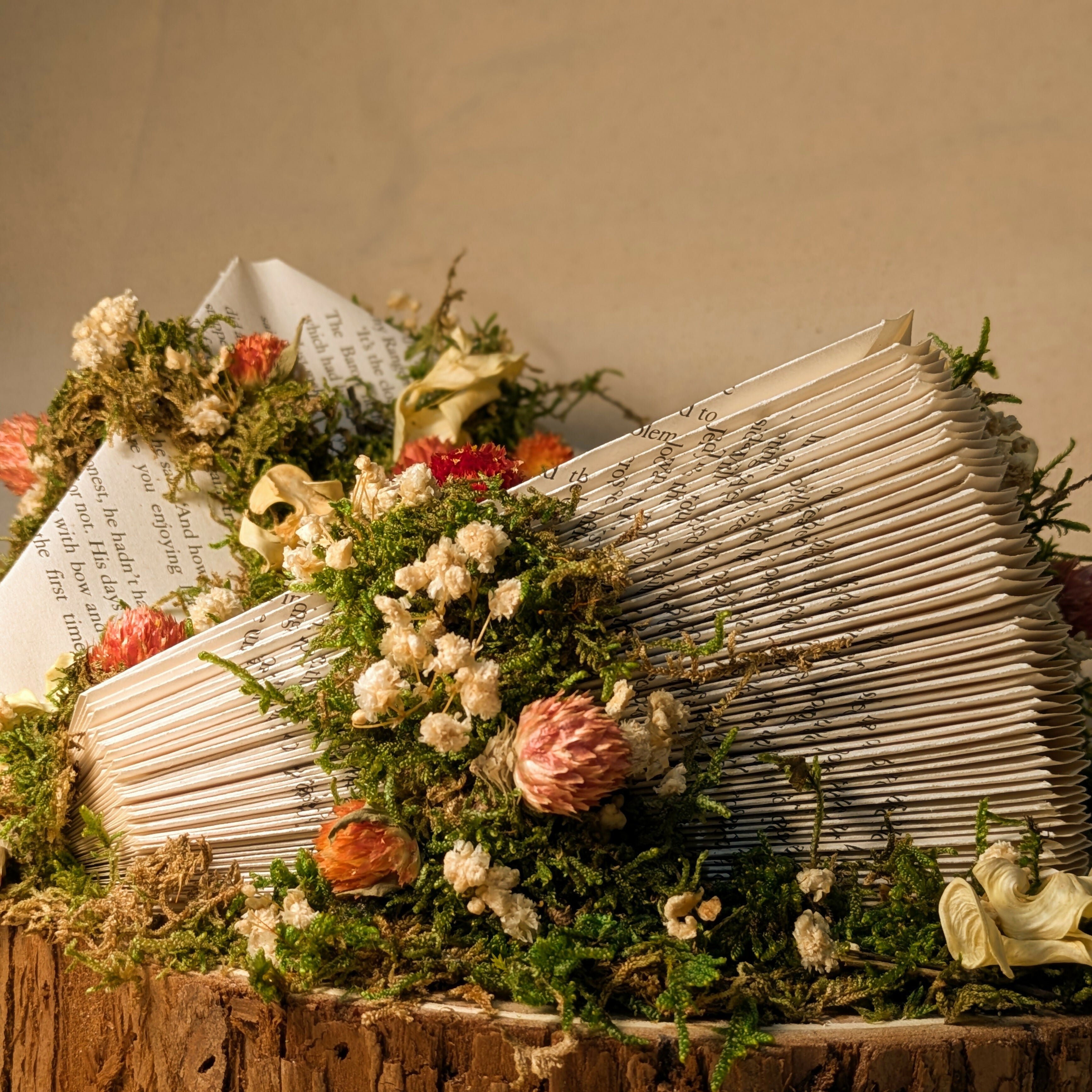 Floral Arrangement on Wooden Log