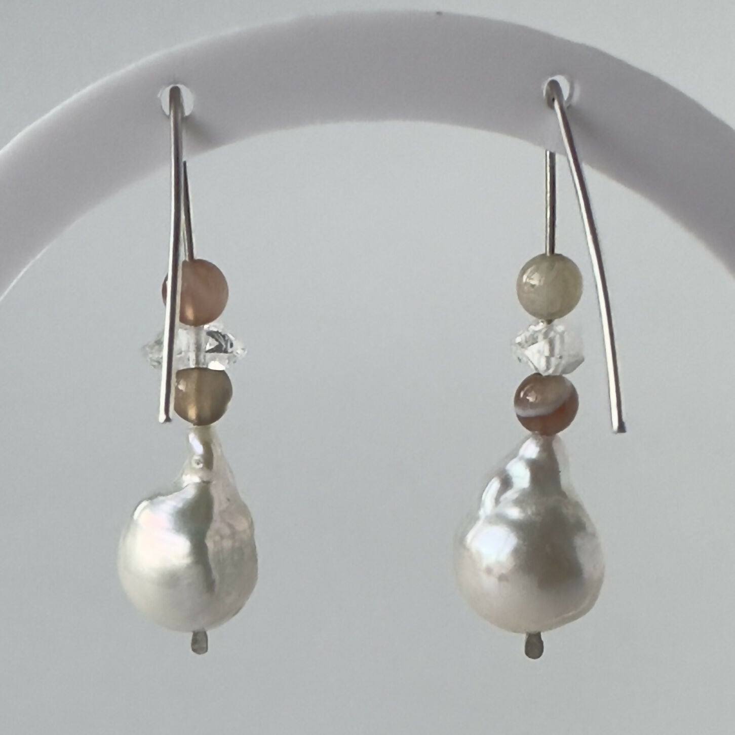HEALING CRYSTAL & STERLING SILVER CROWN CHAKRA EARRINGS WITH BAROQUE PEARLS