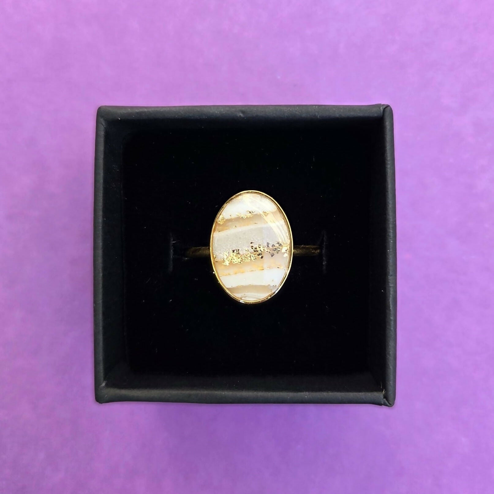 White & Gold Oval Adjustable Ring