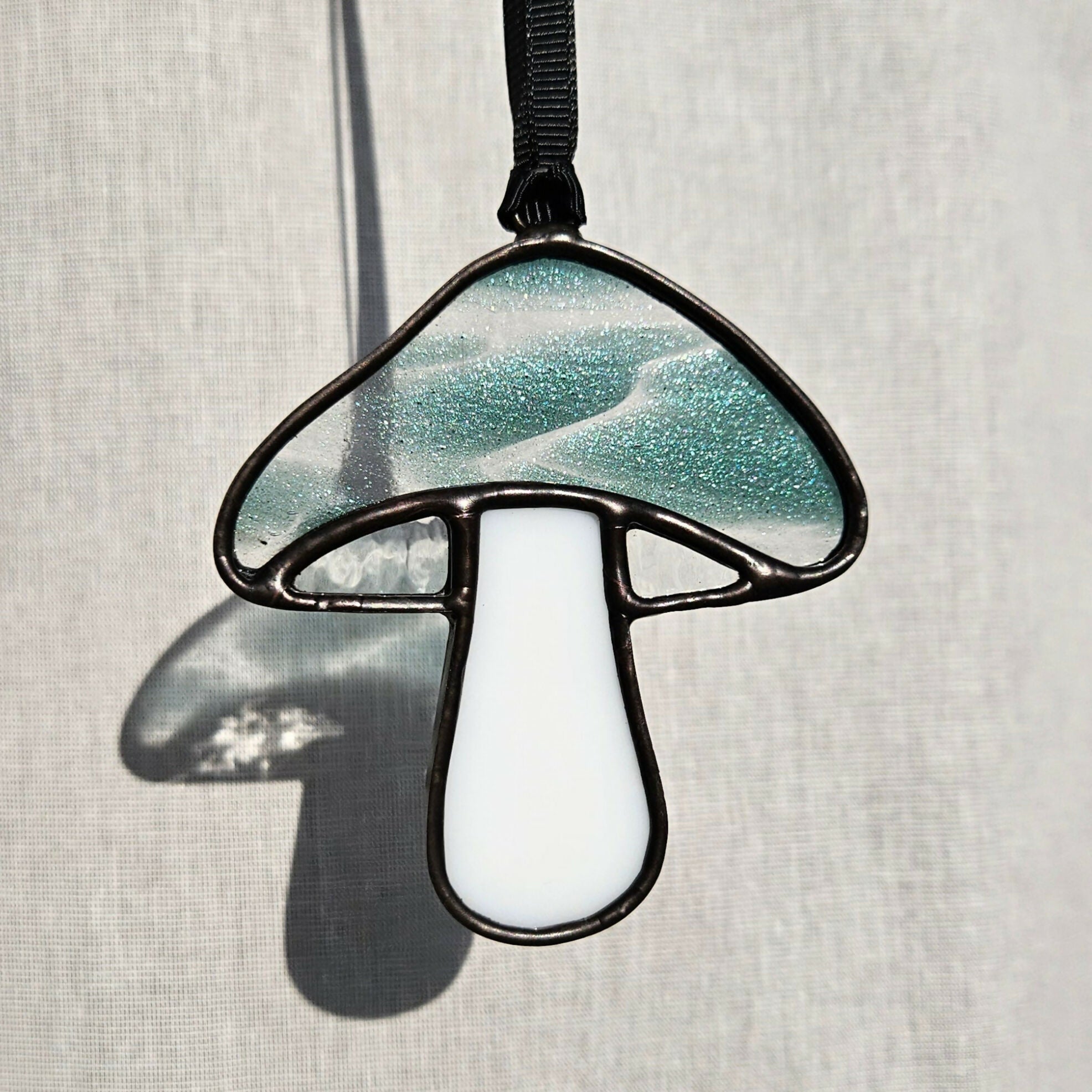 Streaky Blue Mushroom Stained Glass Suncatcher