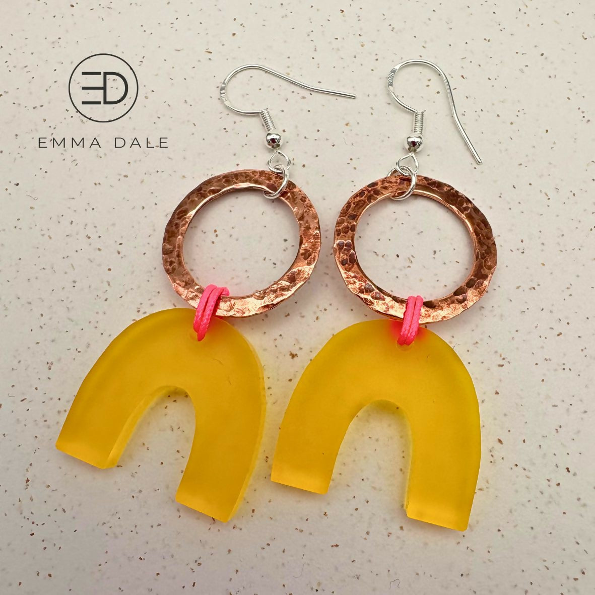 Yellow Arch Acrylic & Hand-Hammered Copper Earrings
