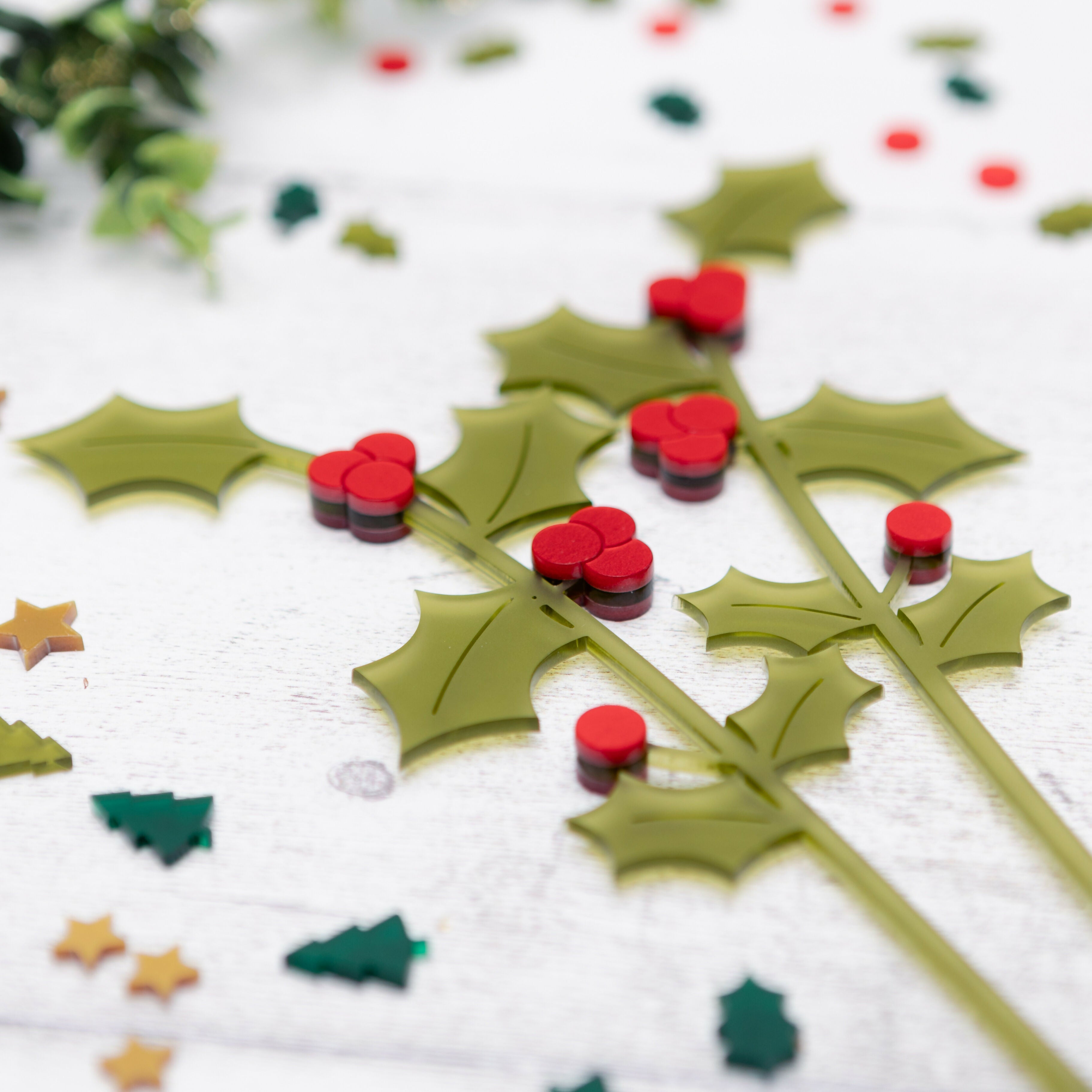 White Poinsettia and Holly Vase
