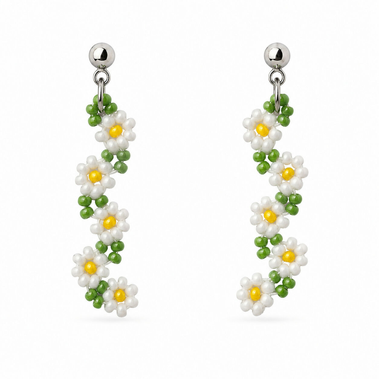 Handmade Beaded Dangle Earrings - Mediterranean Flowers, Colourful Festival Accessory