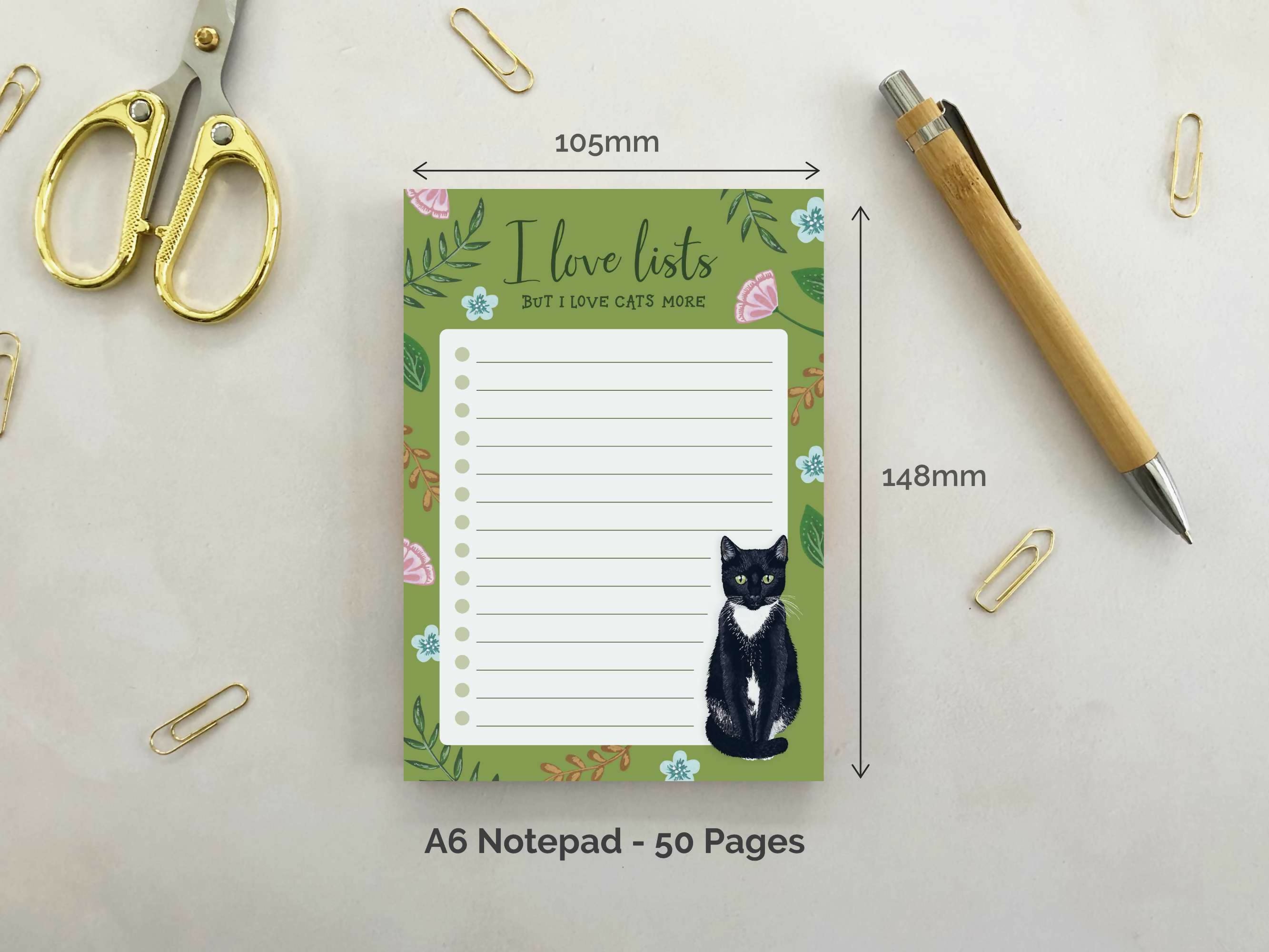 Tuxedo Cat A6 Floral Notepad