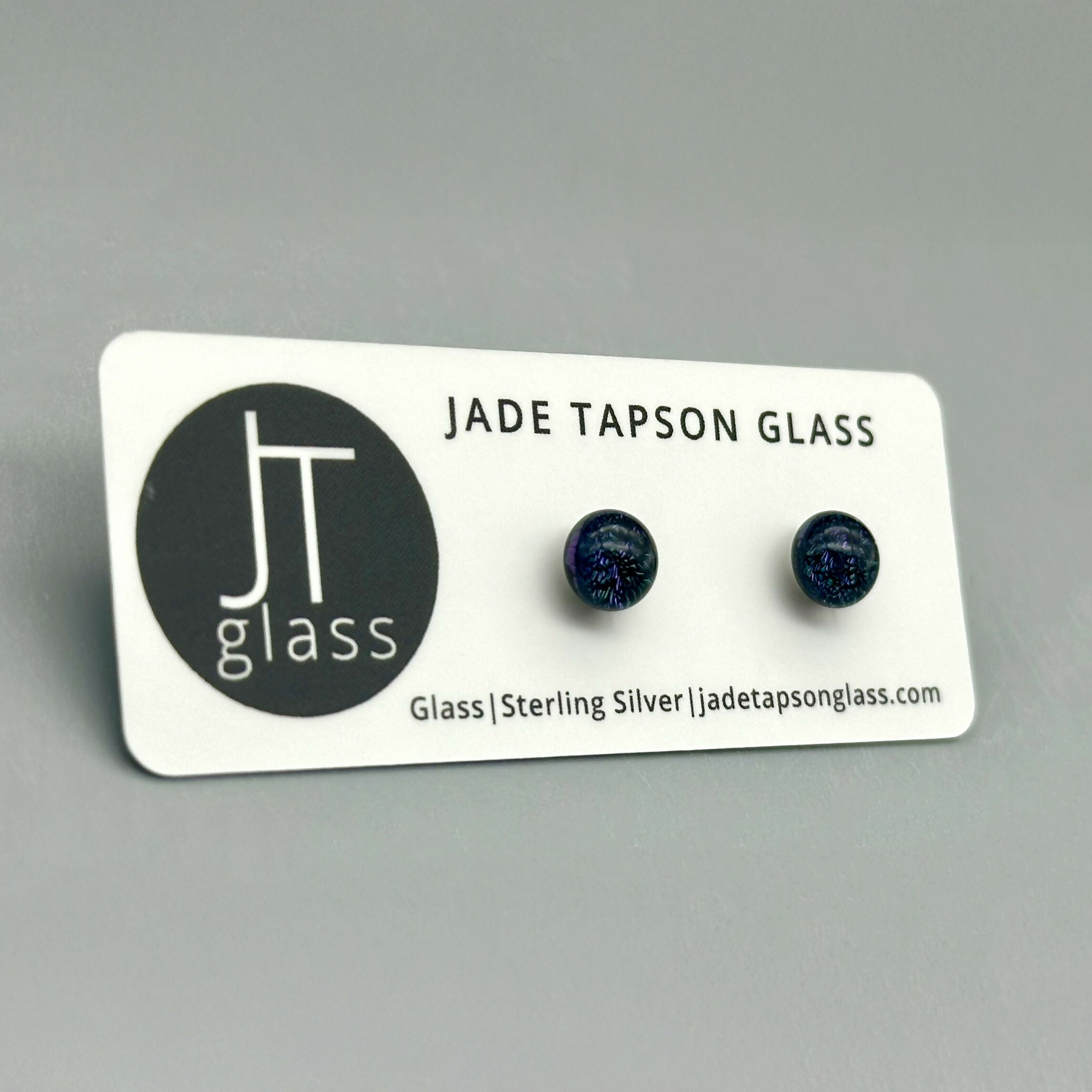 Purple Dichroic Fused Glass Sterling Silver Stud Earrings - Handmade by Jade Tapson Glass.