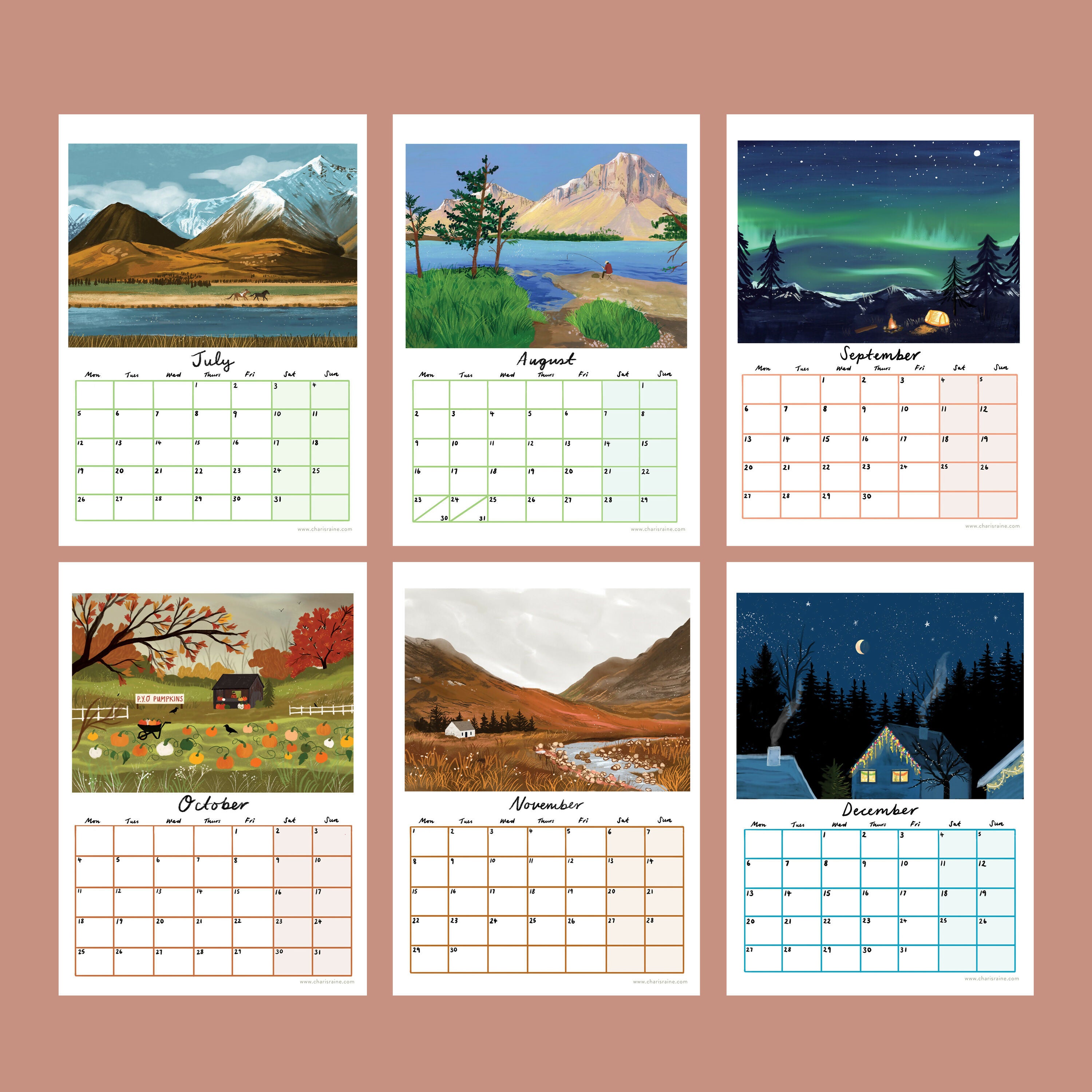 2027 Illustrated Landscapes Calendar A4