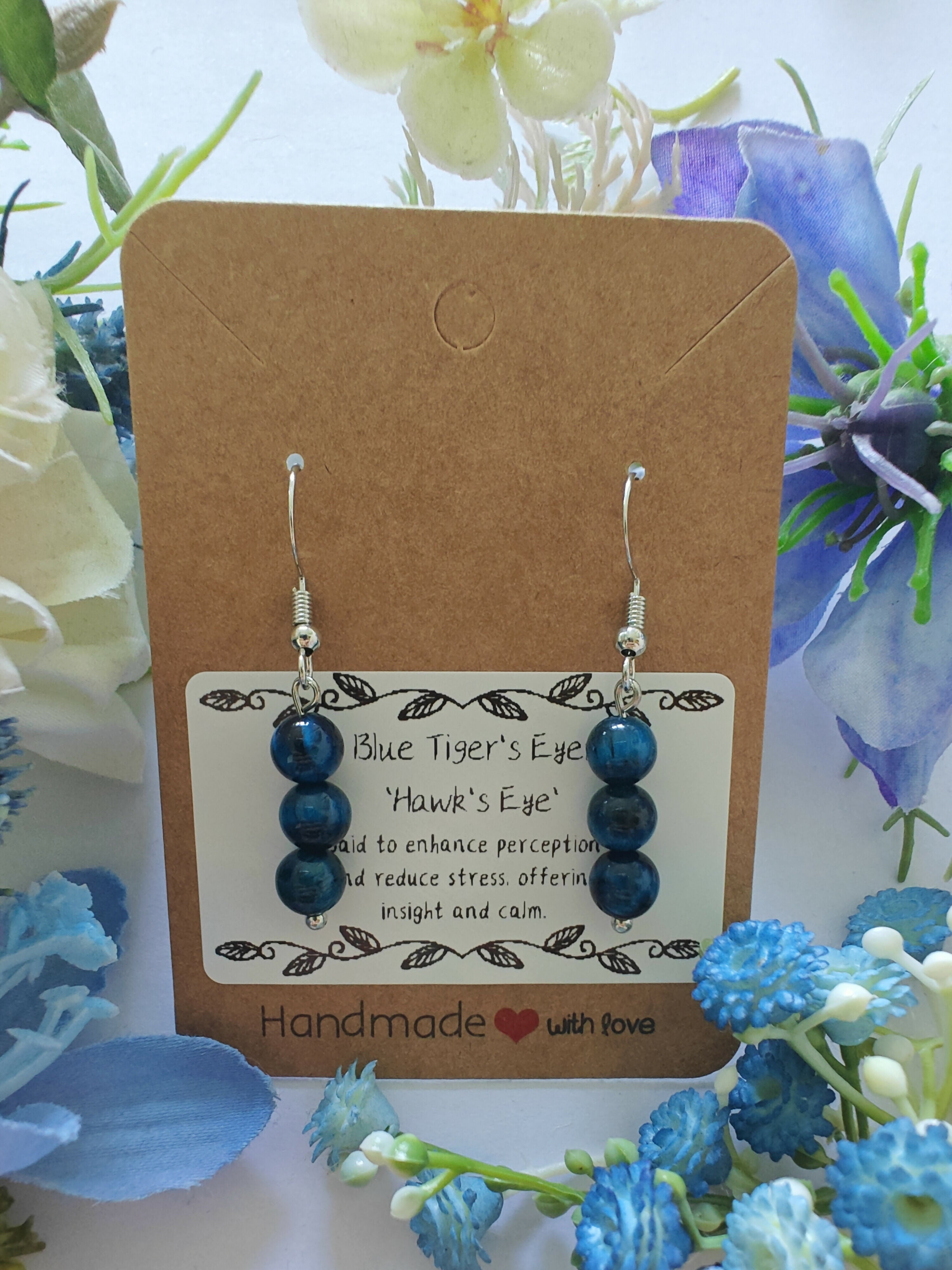Blue Tiger's Eye Earrings on Sterling Silver Plated Hooks
