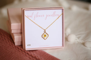 Yellow Baby’s Breath Fancy Diamond Shaped Bezel Necklace Gold Plated