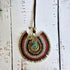 Turquoise Crystal Macramé Necklace; Regal Oval Bohemian Pendant with Gold Spiral Wire-Art