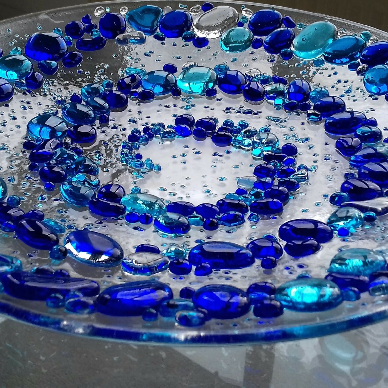 Fused Glass Large Dish - Blue Spiral