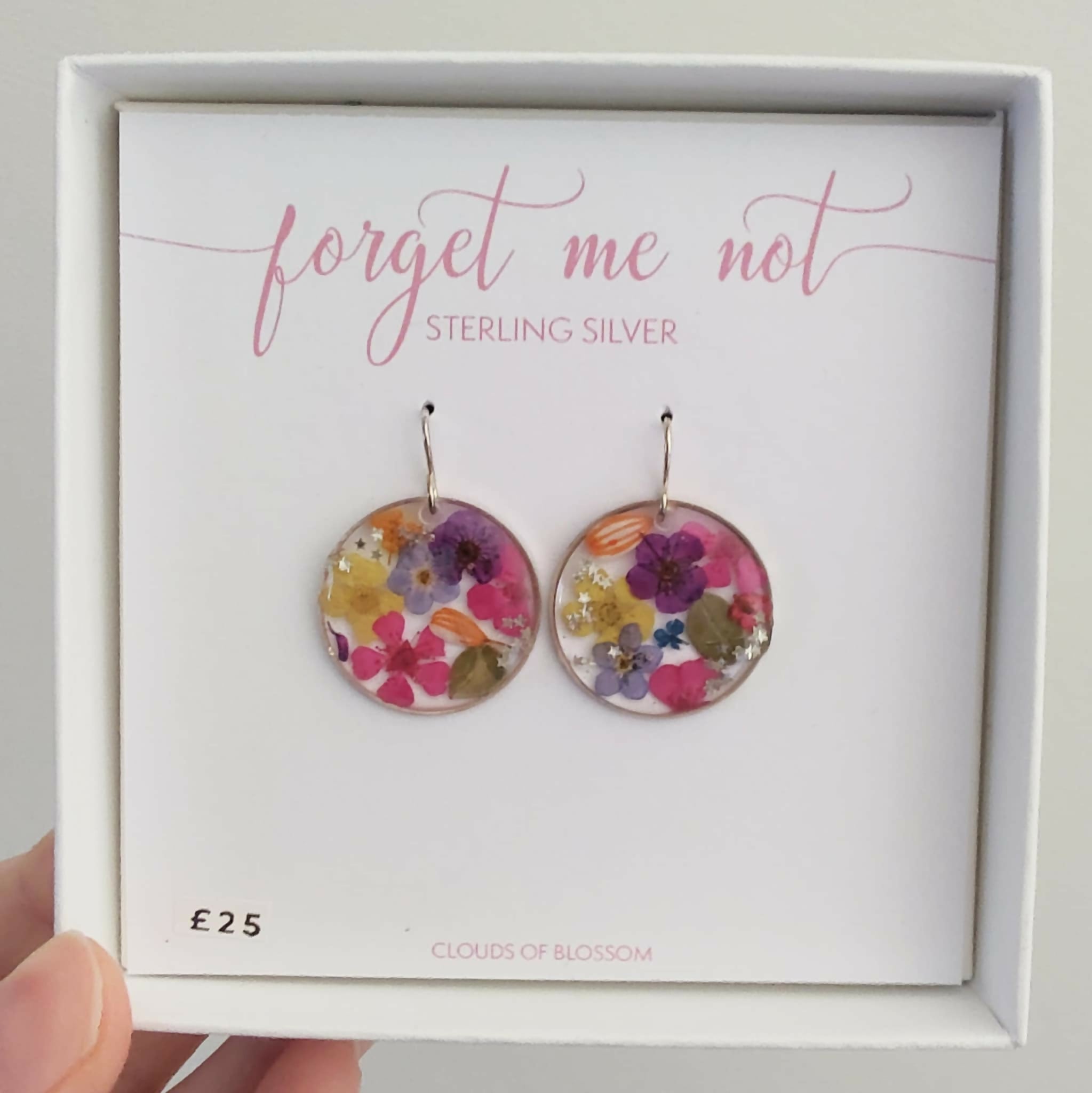 Real Flower Colourful Earrings Sterling Silver