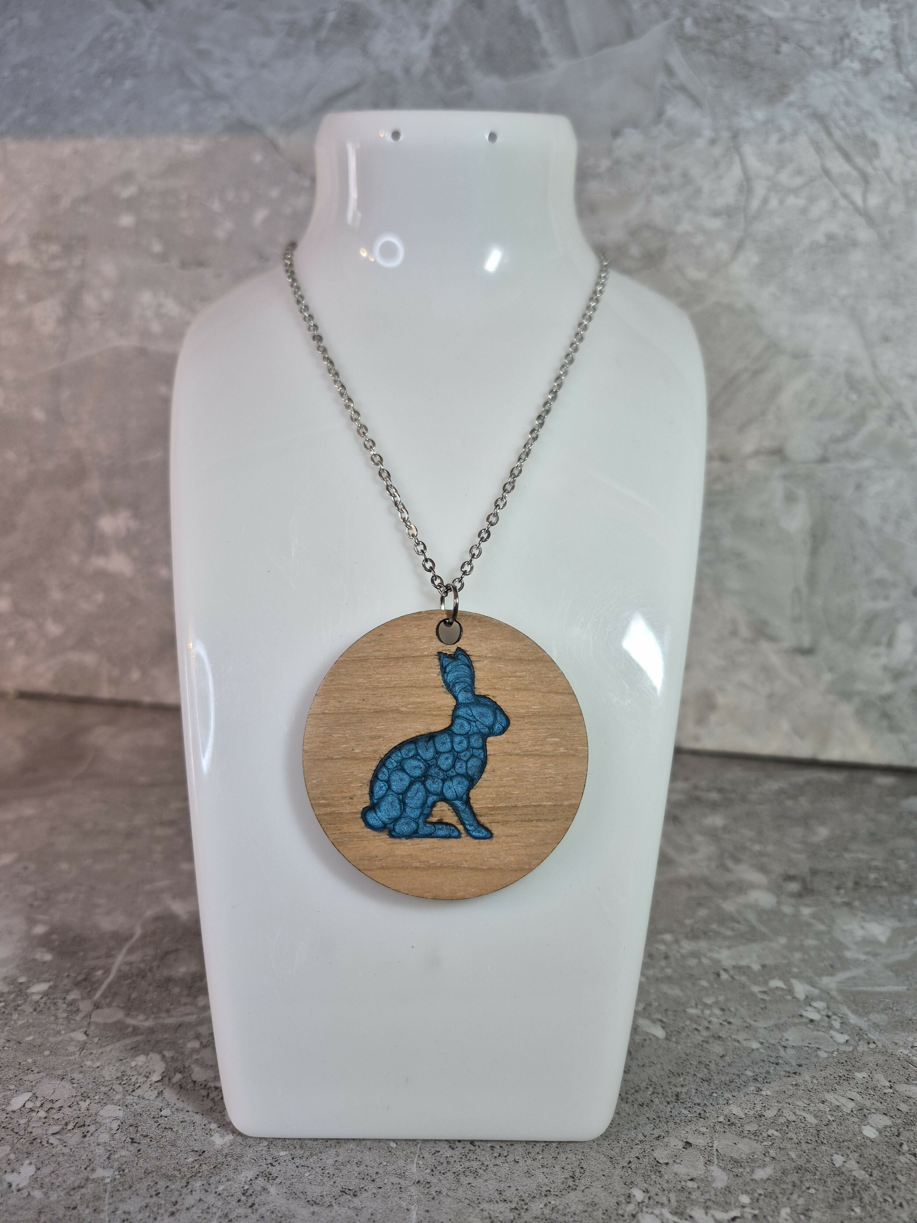 Unique Handcrafted Round Pendant Showing a Seated Hare