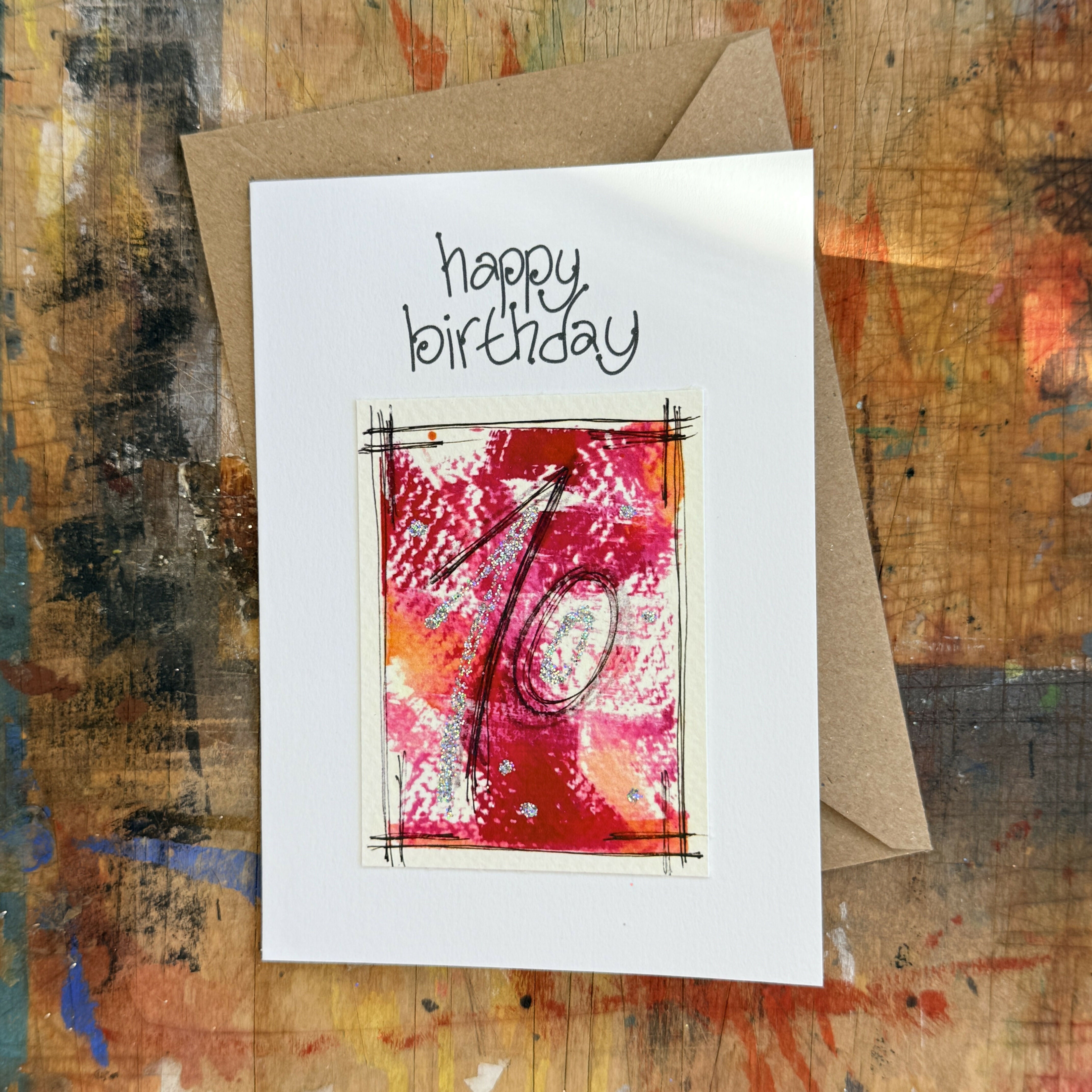 Abstract Sparkle 70th Birthday Card in Pink