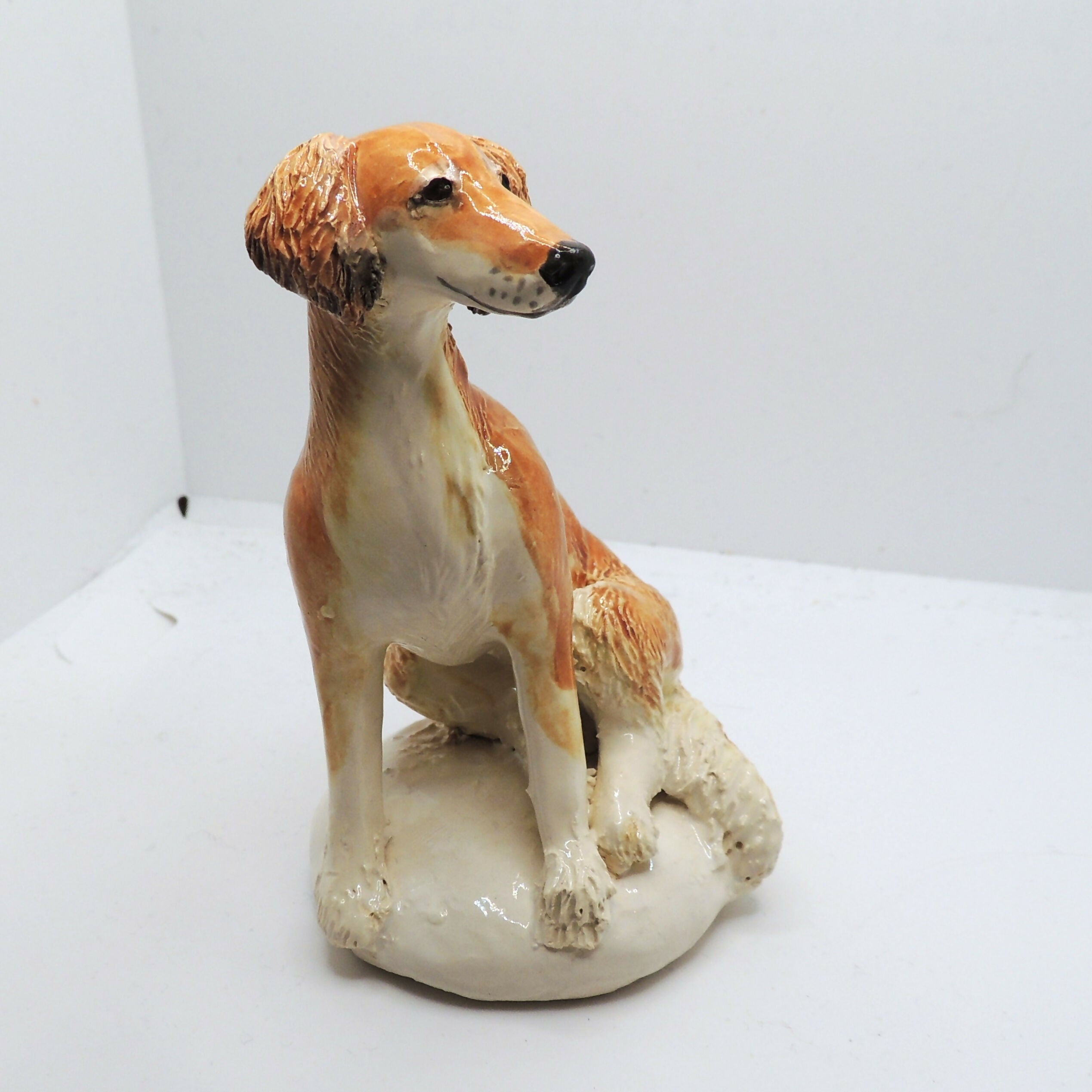 Ceramic saluki dog sculpture, red grizzle