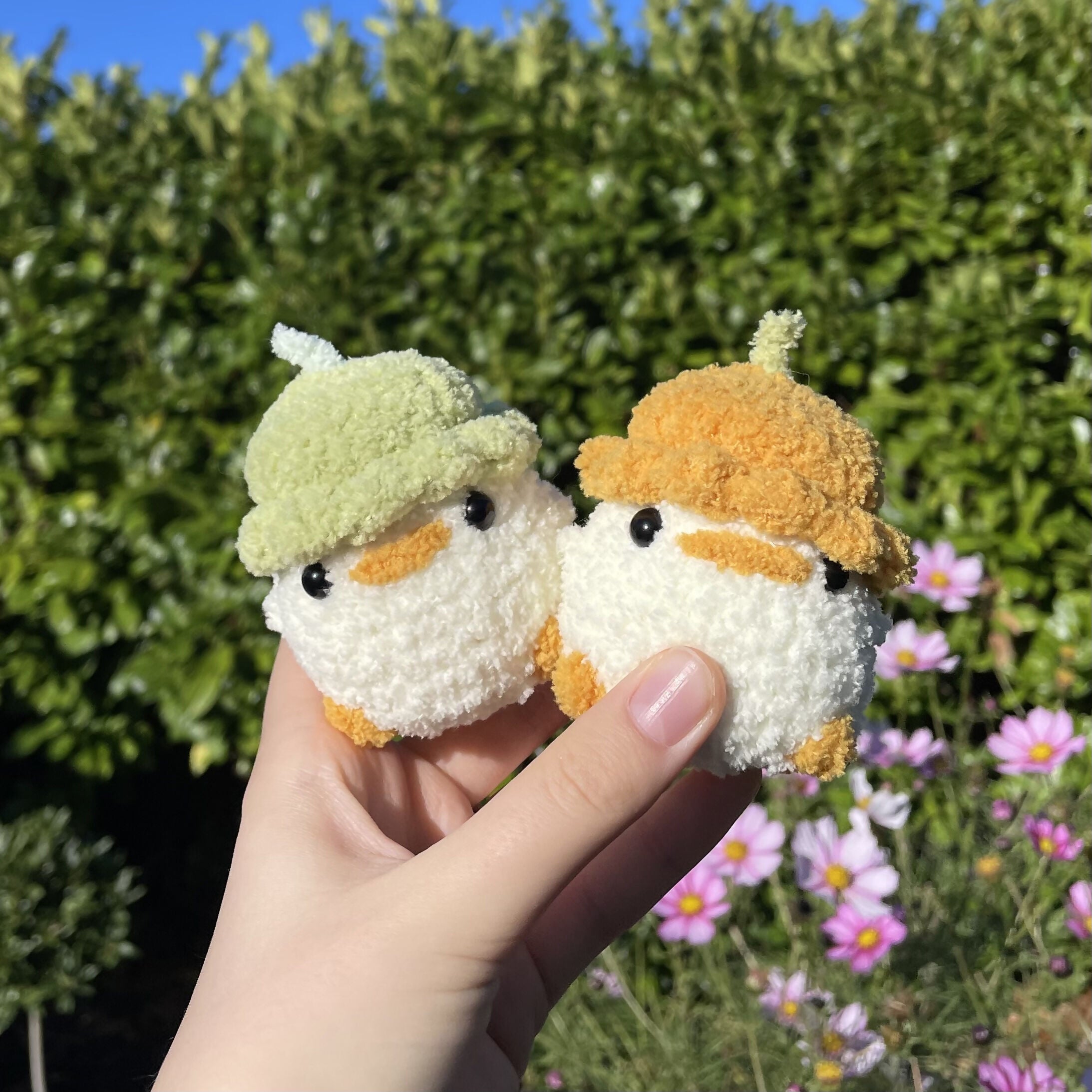Fluffy Crochet Duck With Flower Hat